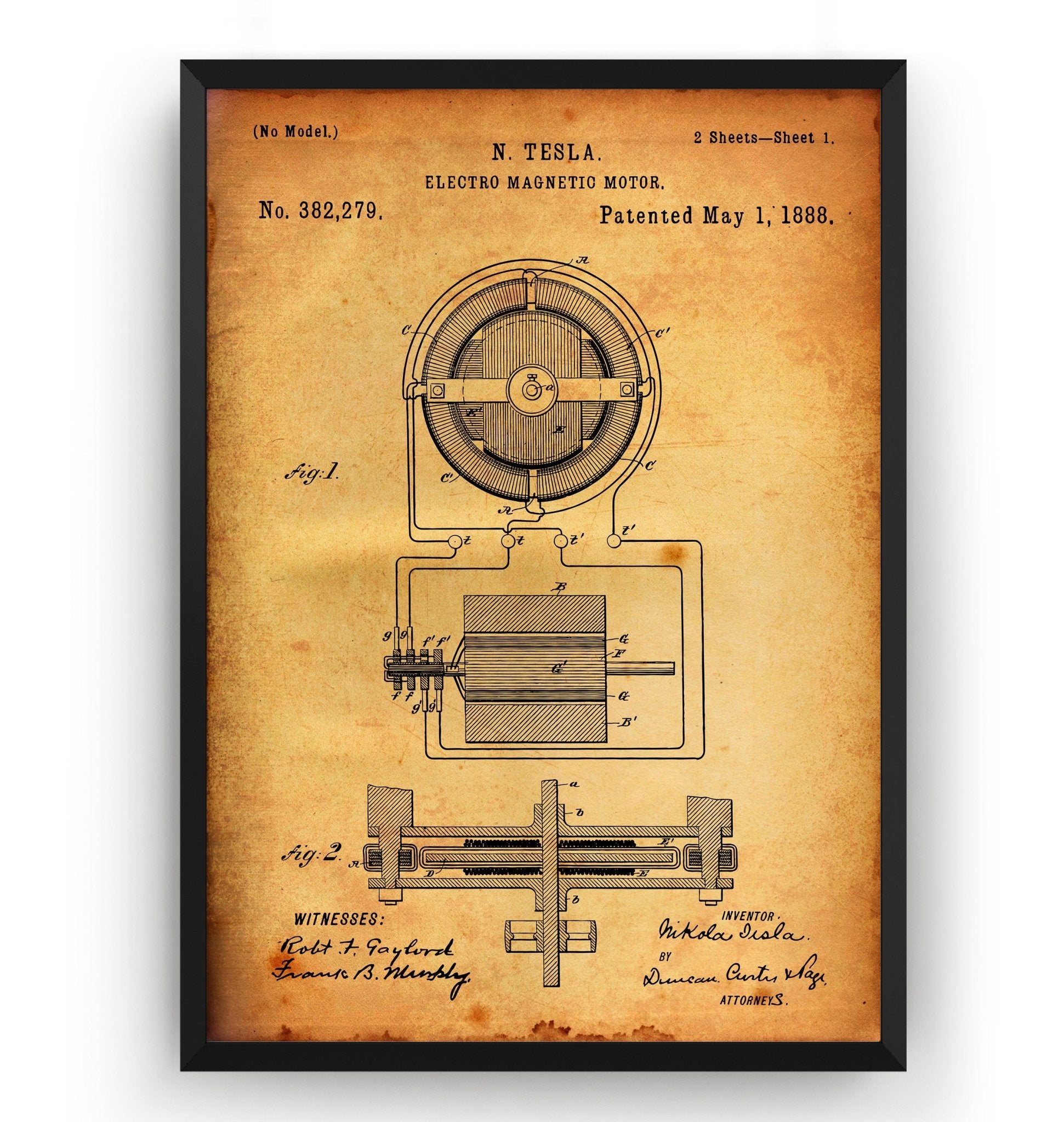 Tesla Electro Magnetic Motor 1888 Patent Print - Magic Posters