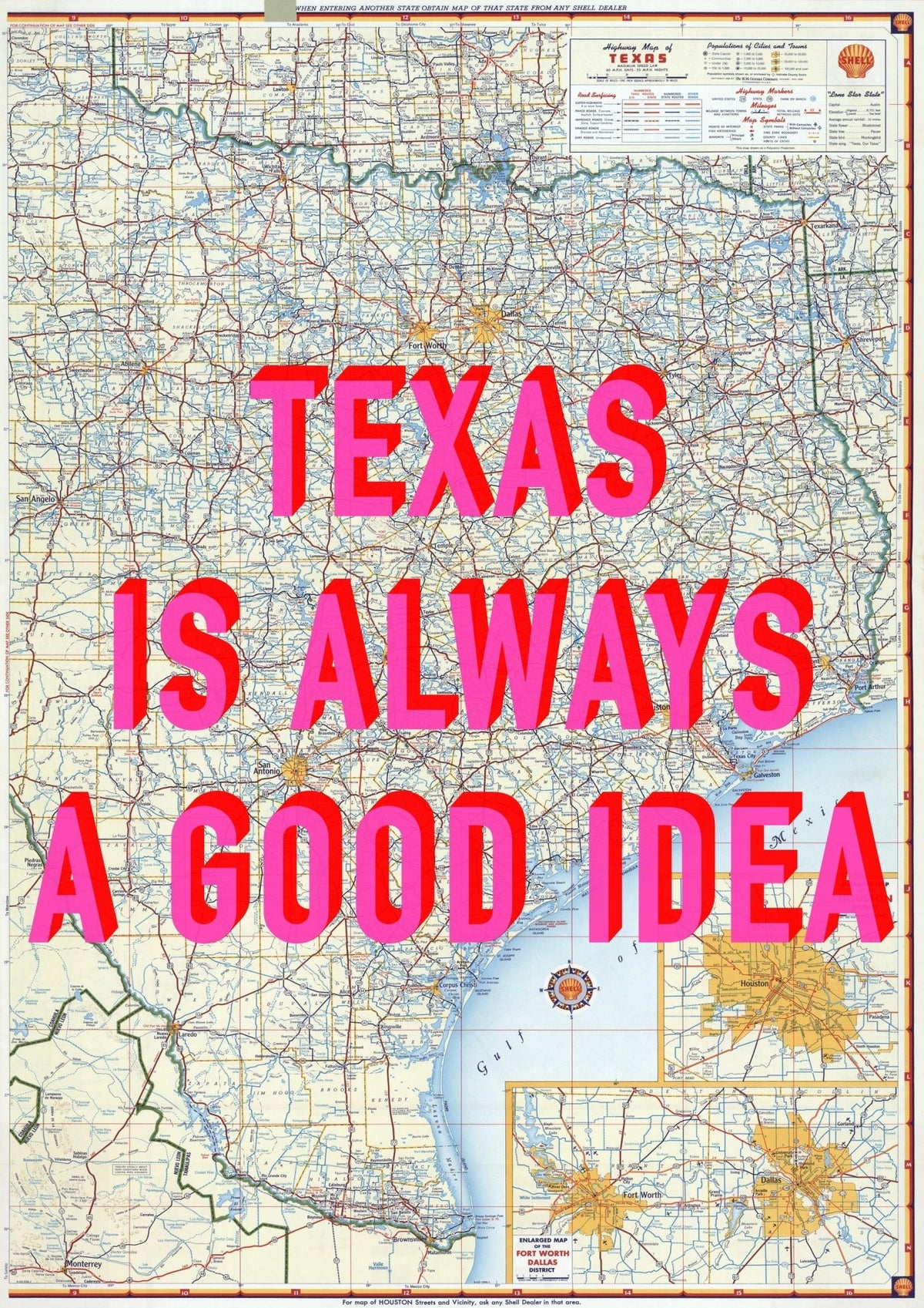Texas Retro Pop Art Map Print (portrait)