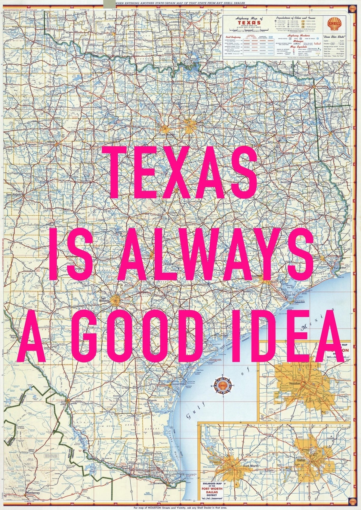 Texas Retro Pop Art Map Print (portrait)
