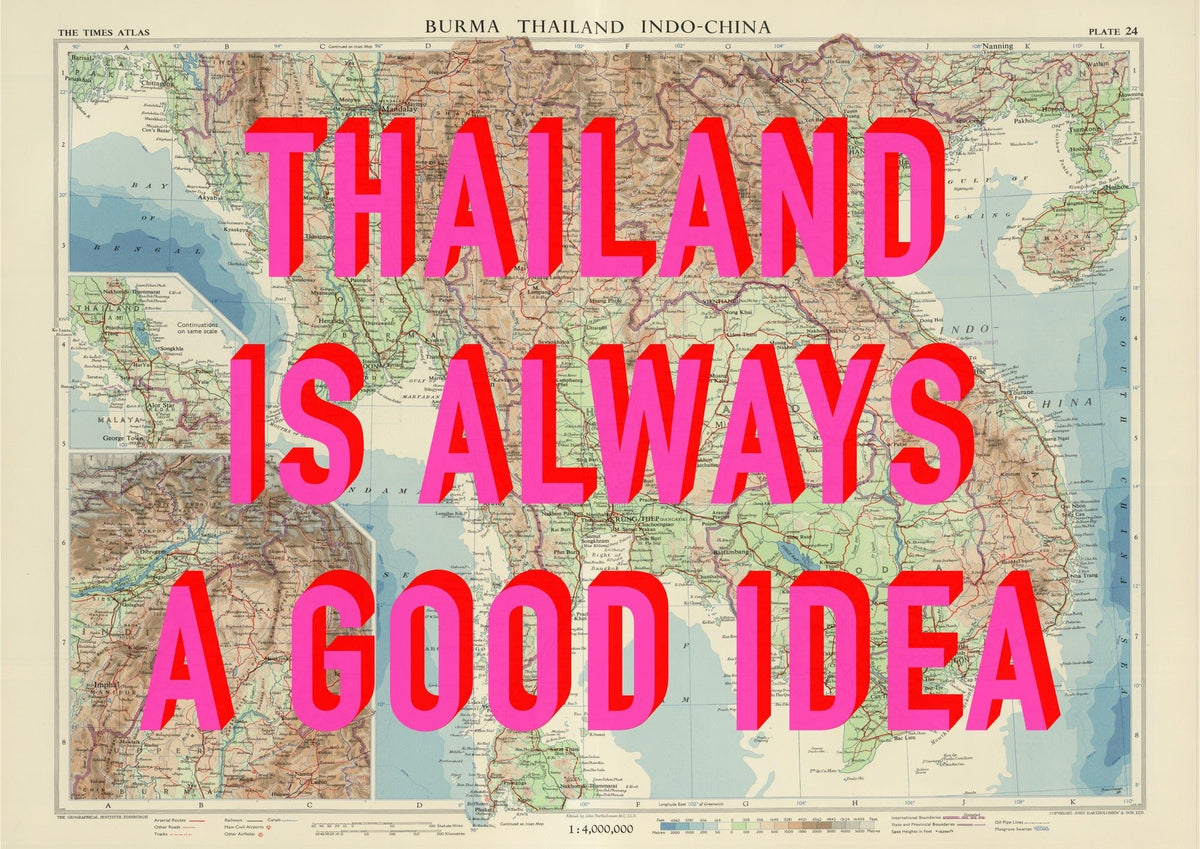 Thailand Retro Pop Art Map Print (Landscape)