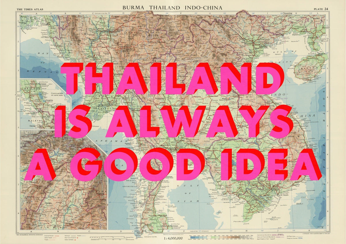 Thailand Retro Pop Art Map Print (Landscape)