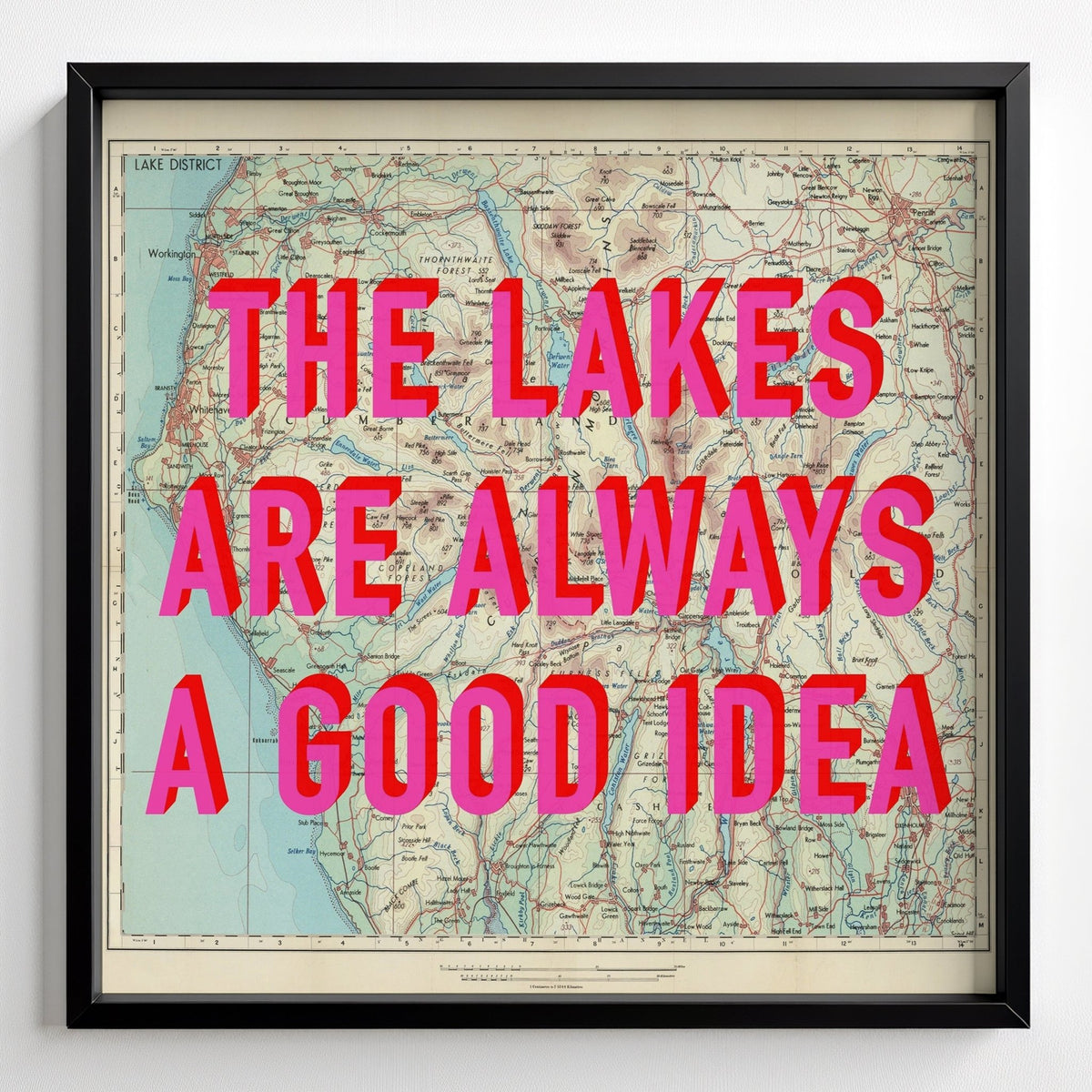 The Lake District Retro Pop Art Map Print (Square) - black frame mockup - Magic Posters