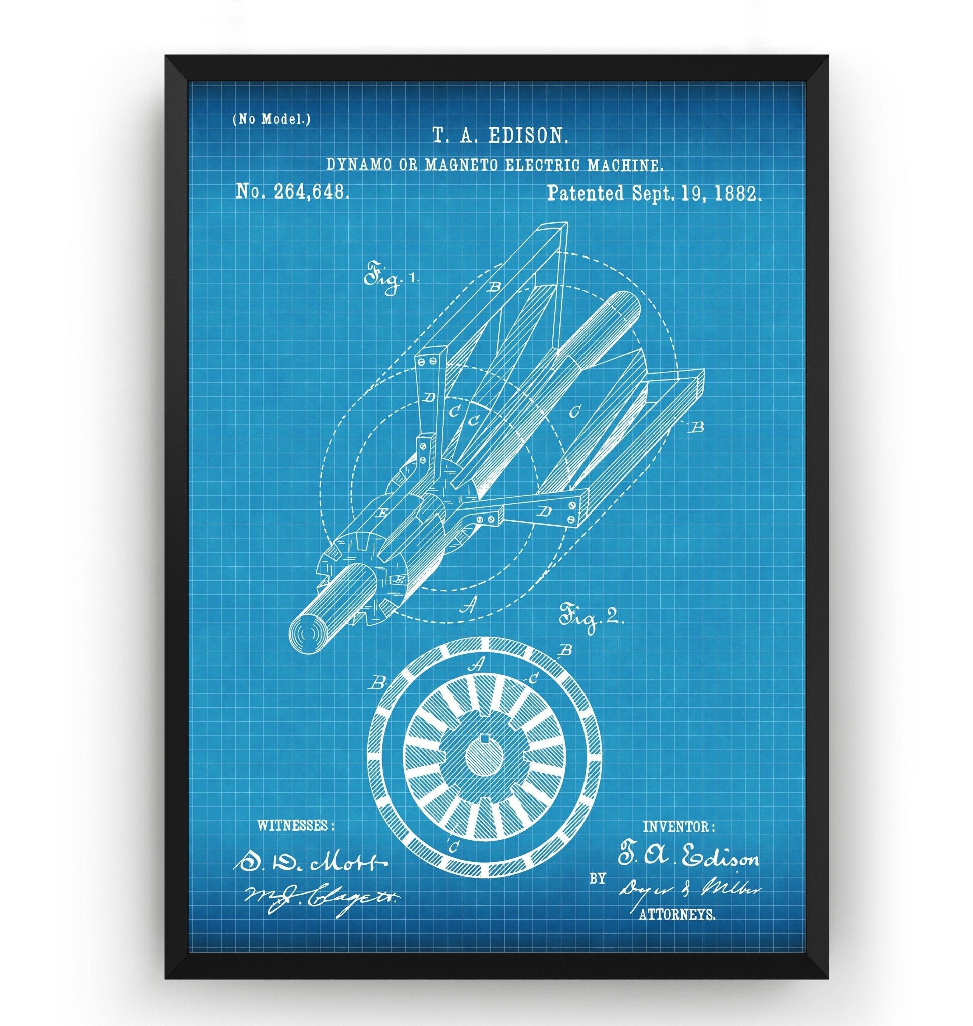 Thomas Edison Dynamo Electric Generator 1882 Patent Print - Magic Posters