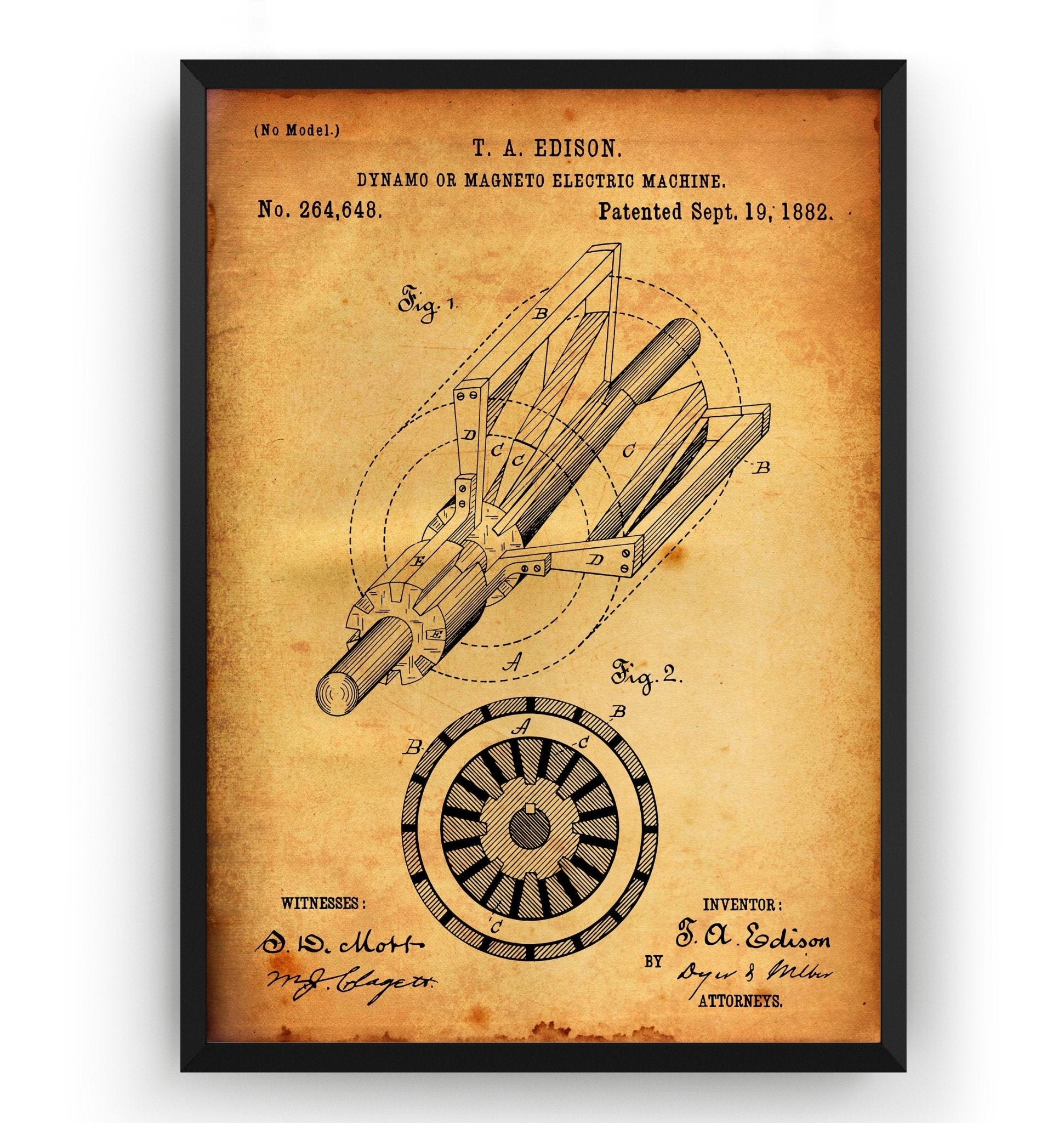Thomas Edison Dynamo Electric Generator 1882 Patent Print - Magic Posters
