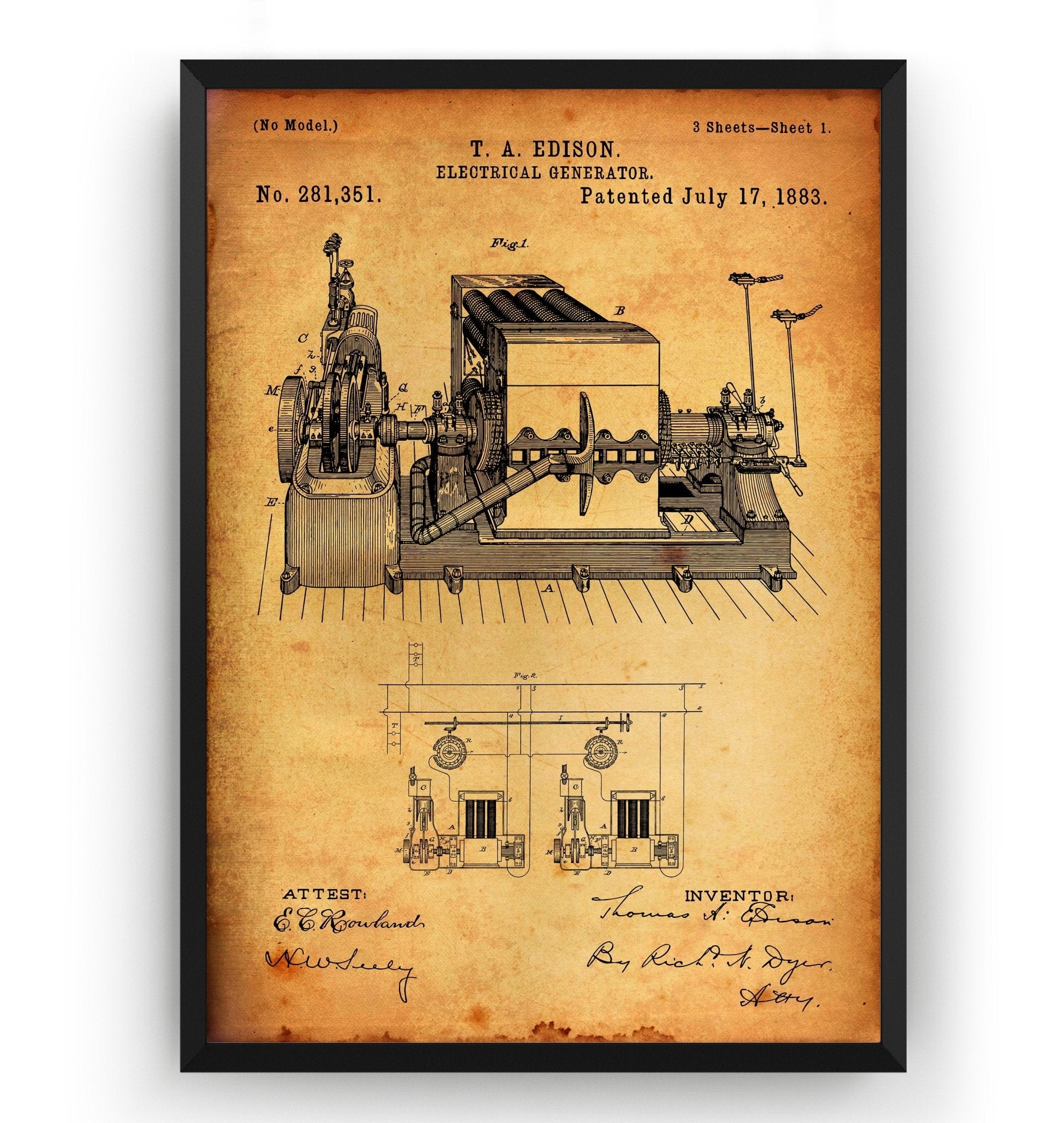 Thomas Edison Electrical Generator 1883 Patent Print - Magic Posters