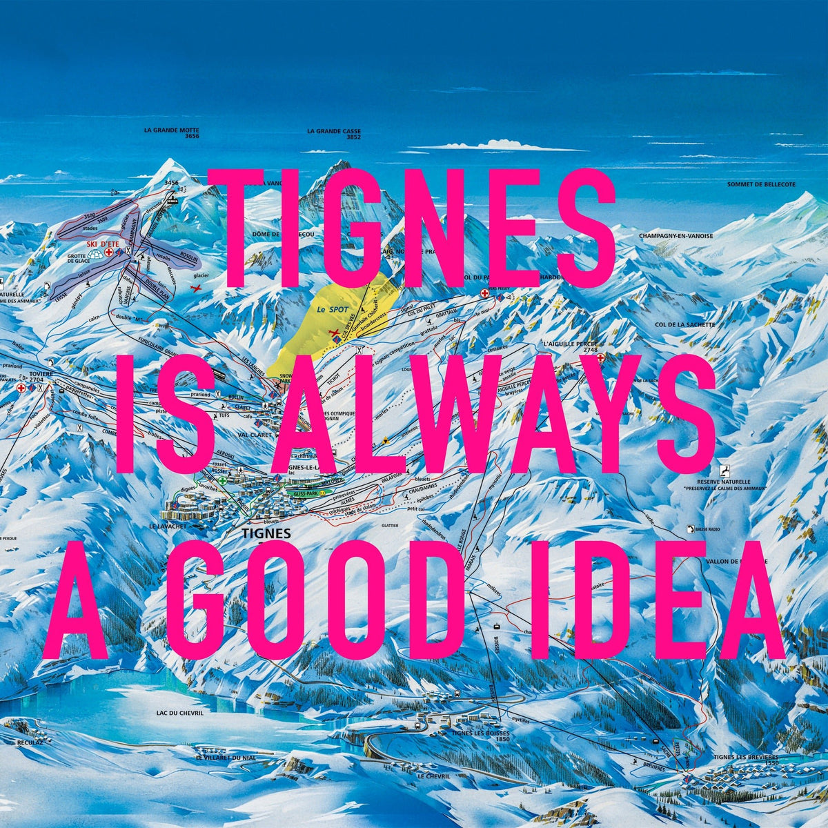 Tignes Retro Pop Art Ski Map Print