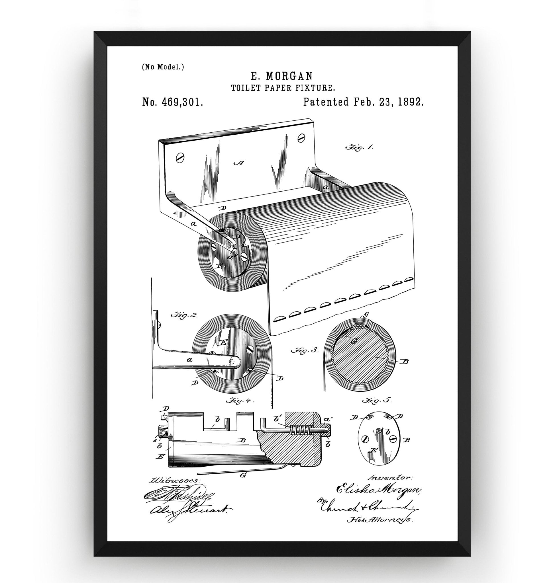Toilet Paper Fixture 1892 Patent Print - Magic Posters