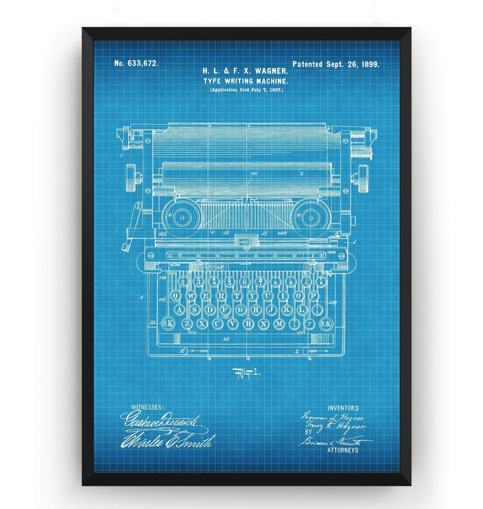 Typewriter 1899 Patent Print - Magic Posters