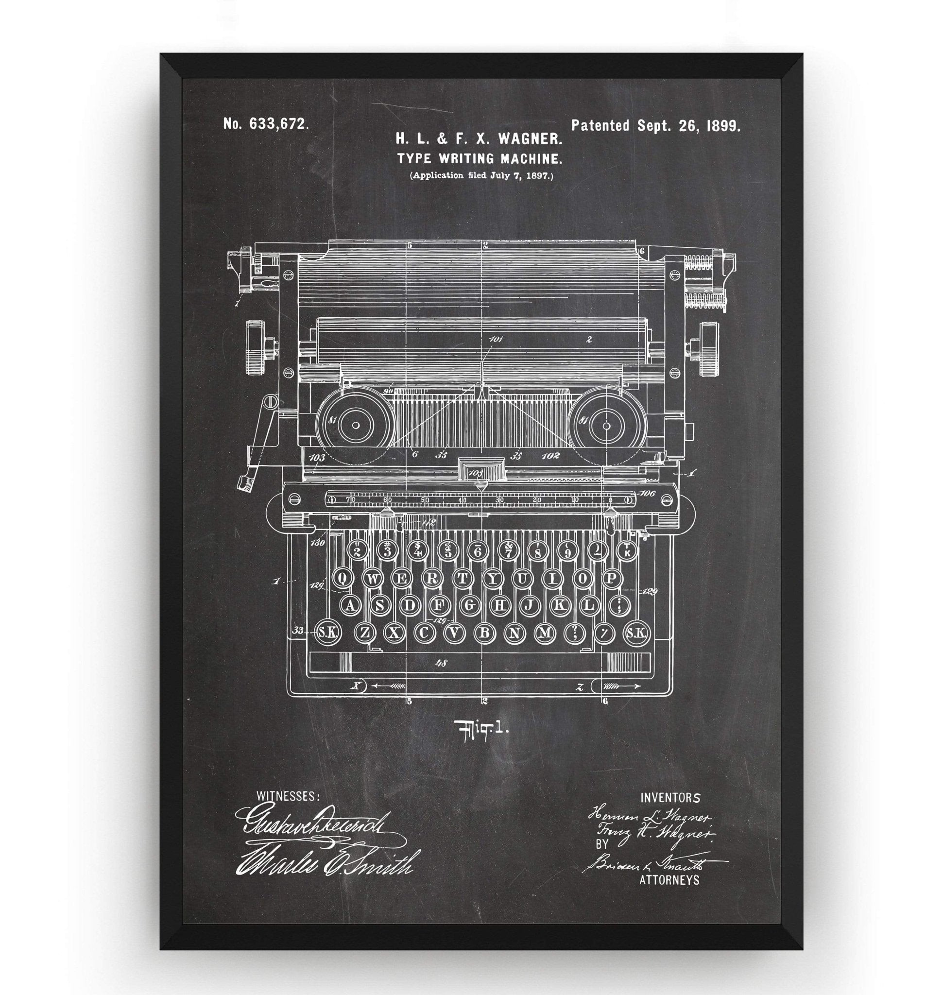 Typewriter 1899 Patent Print - Magic Posters
