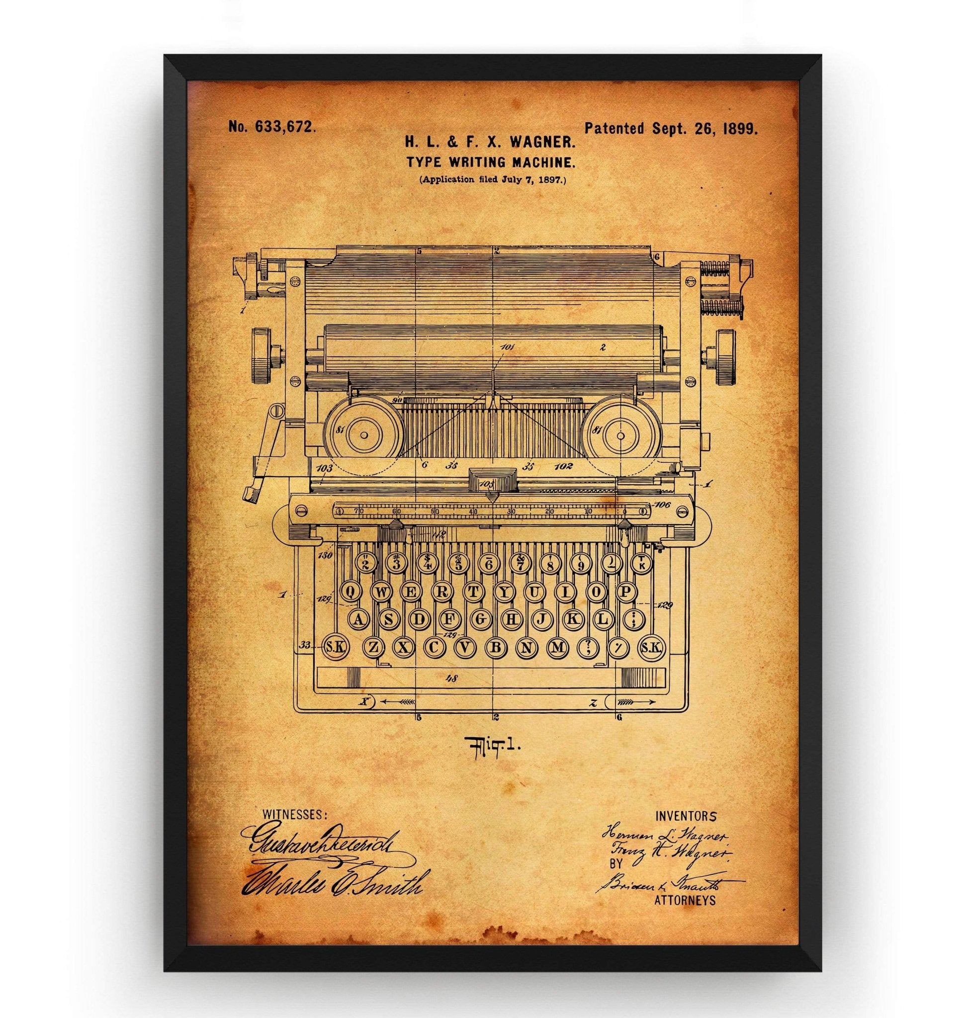 Typewriter 1899 Patent Print - Magic Posters
