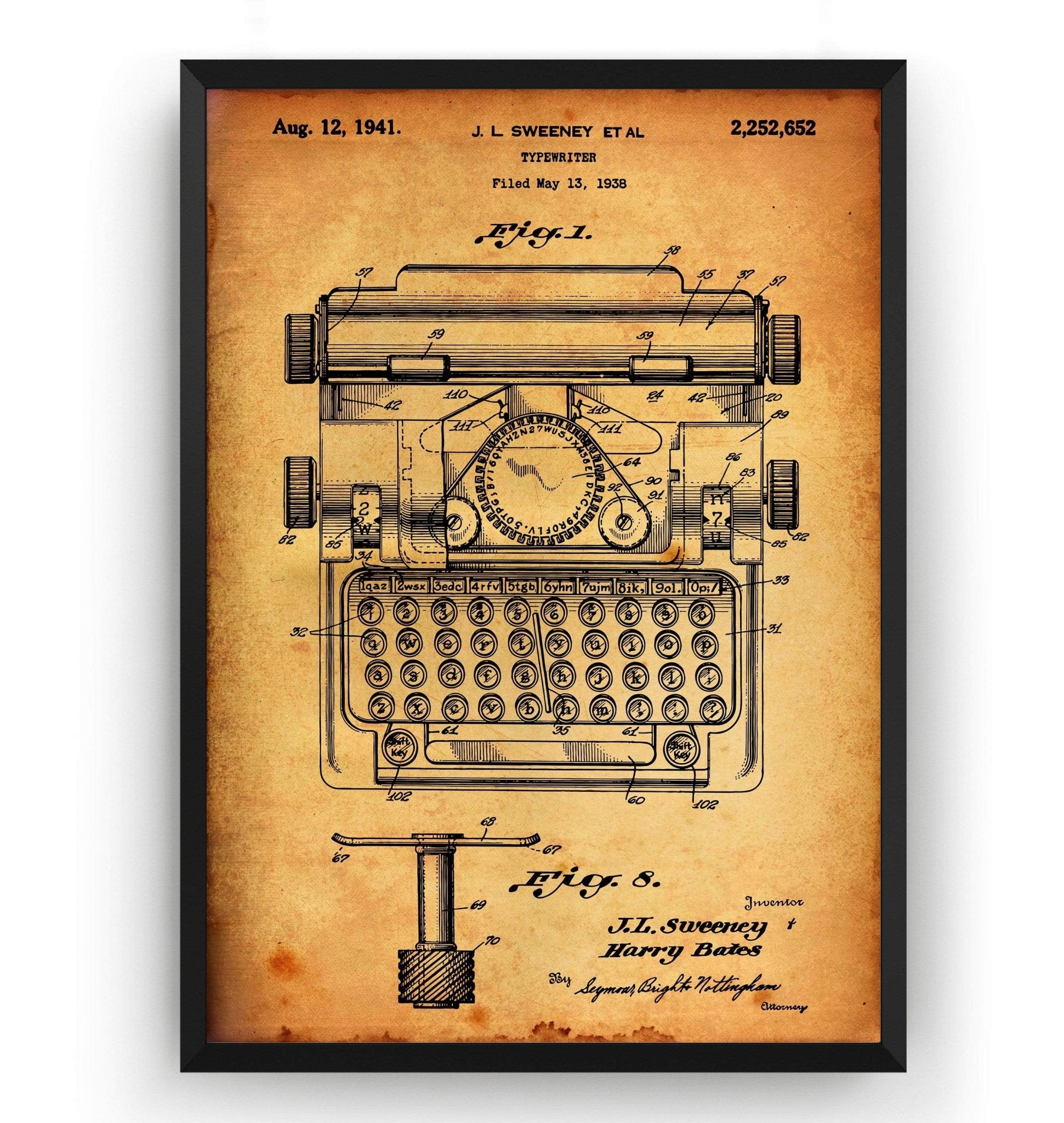 Typewriter 1941 Patent Print - Magic Posters