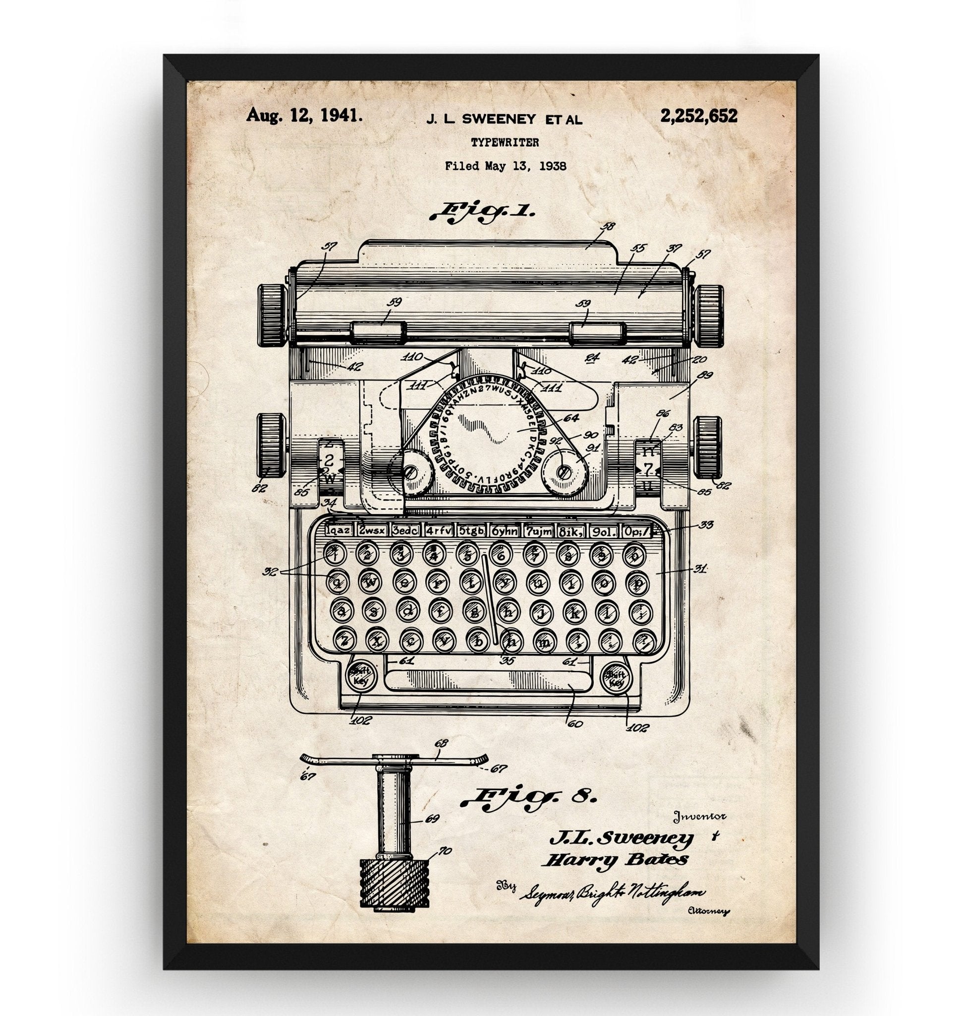 Typewriter 1941 Patent Print - Magic Posters