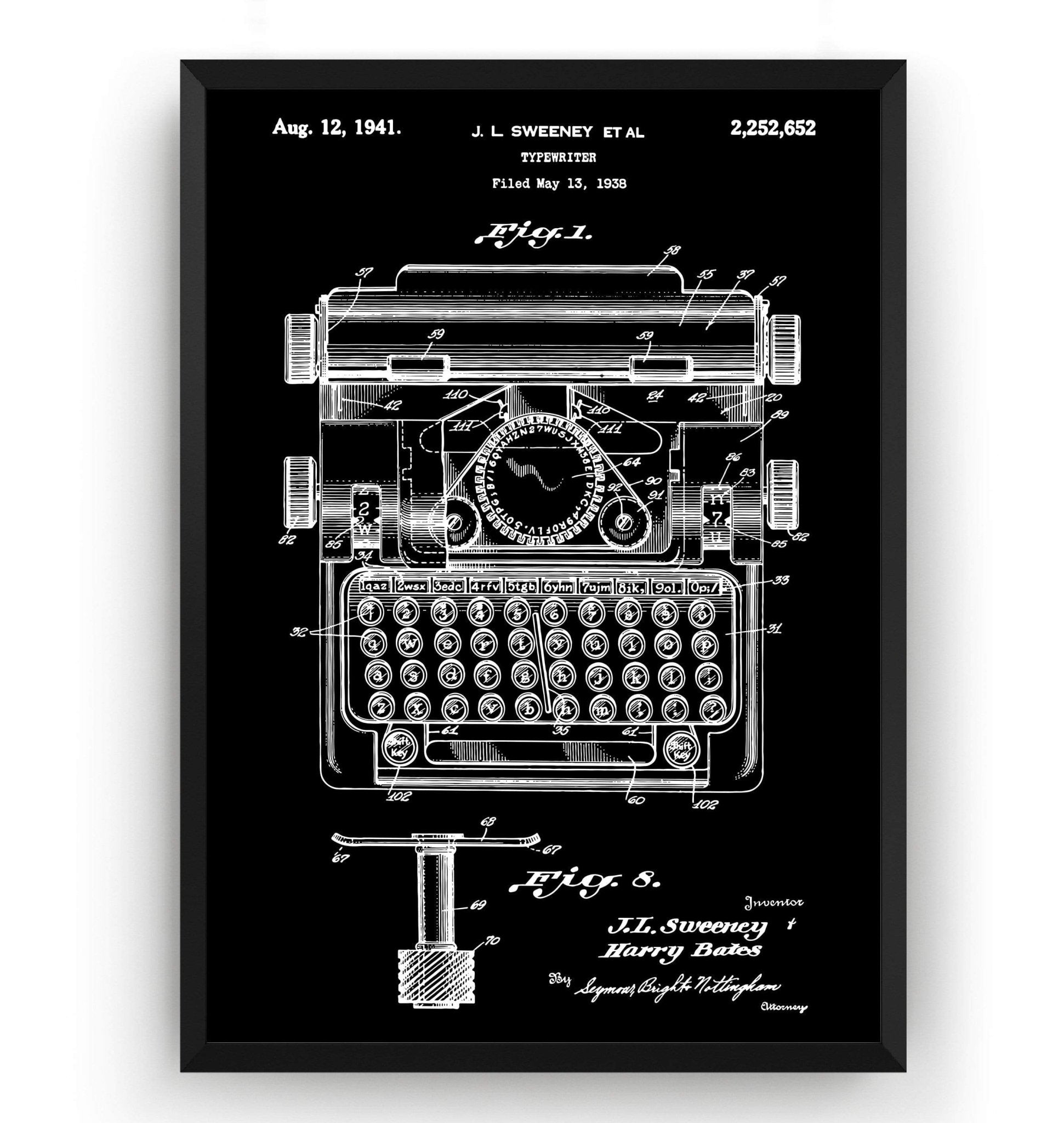 Typewriter 1941 Patent Print - Magic Posters