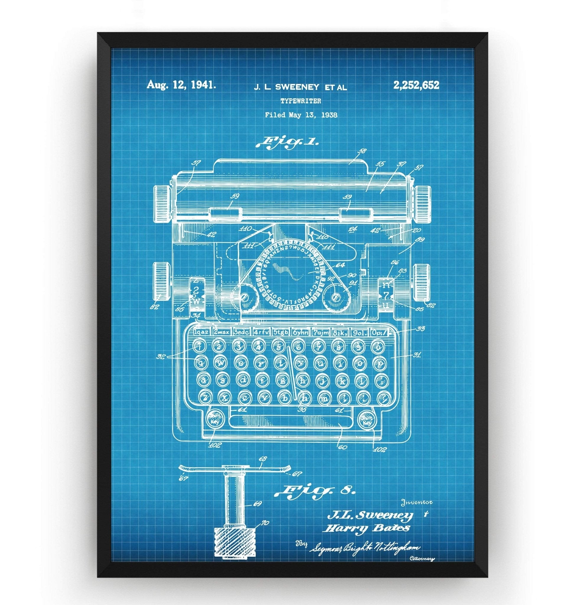 Typewriter 1941 Patent Print - Magic Posters