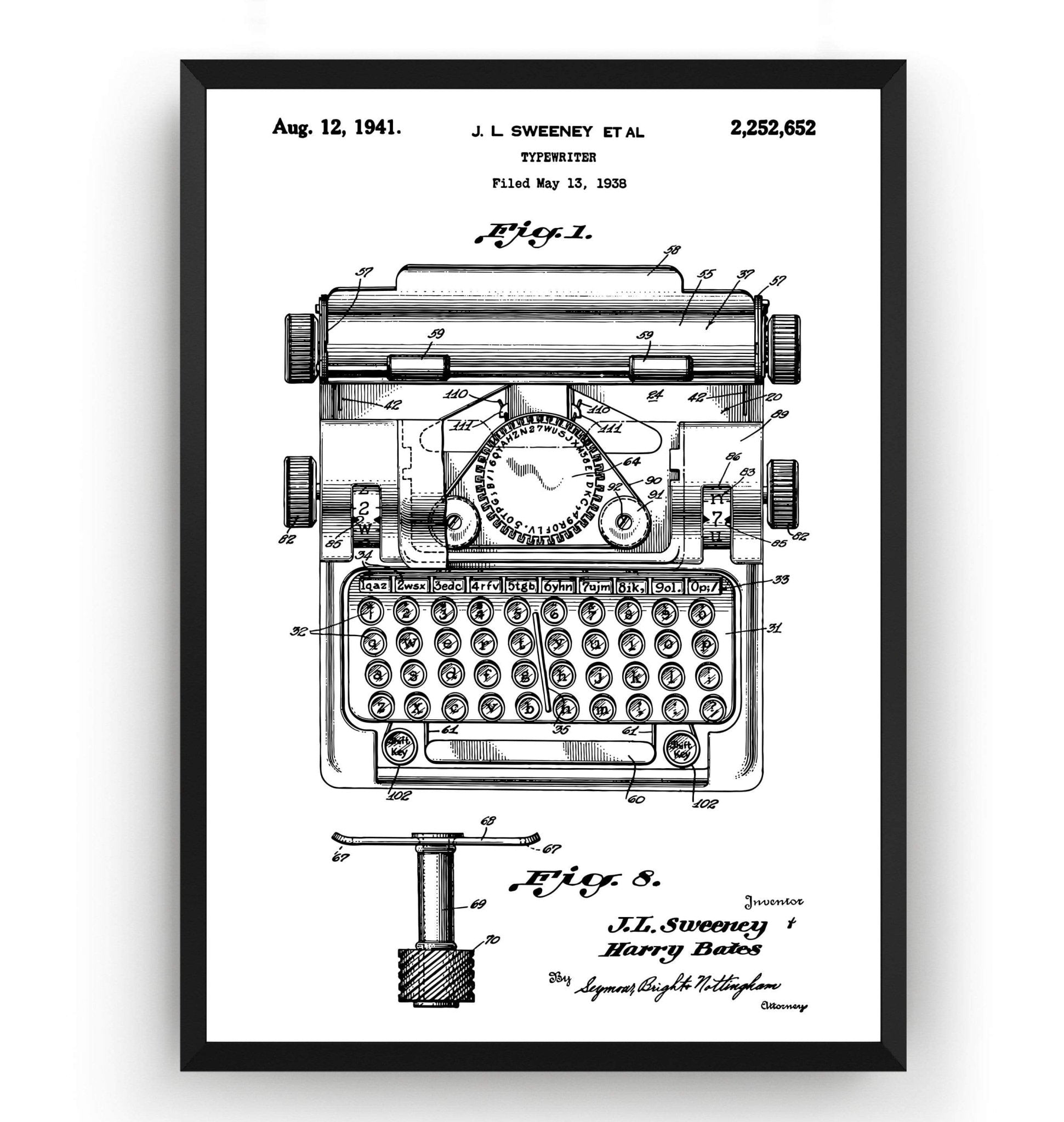Typewriter 1941 Patent Print - Magic Posters