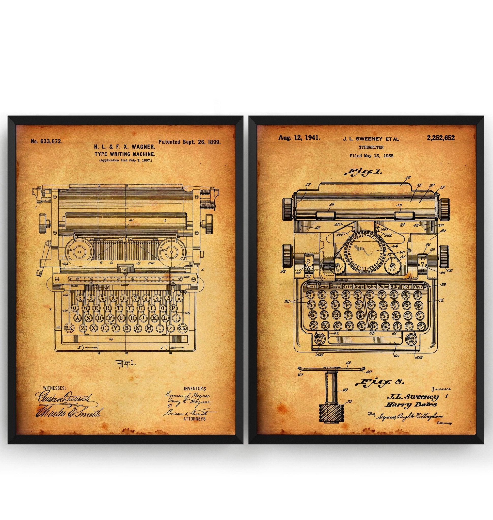 Typewriter Set Of 2 Patent Prints - Magic Posters