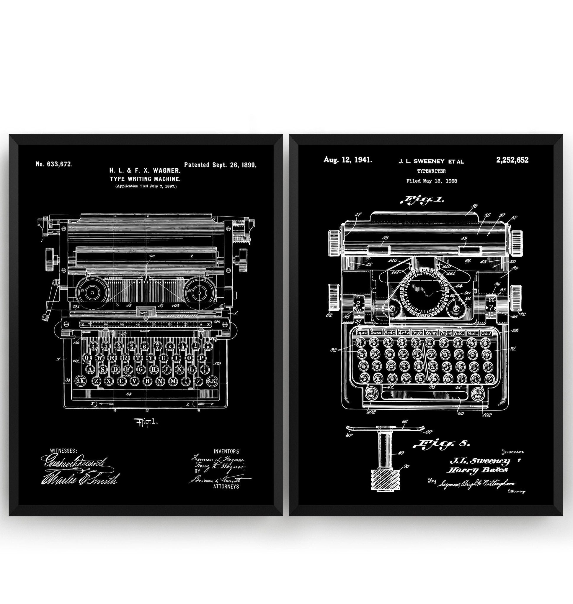 Typewriter Set Of 2 Patent Prints - Magic Posters