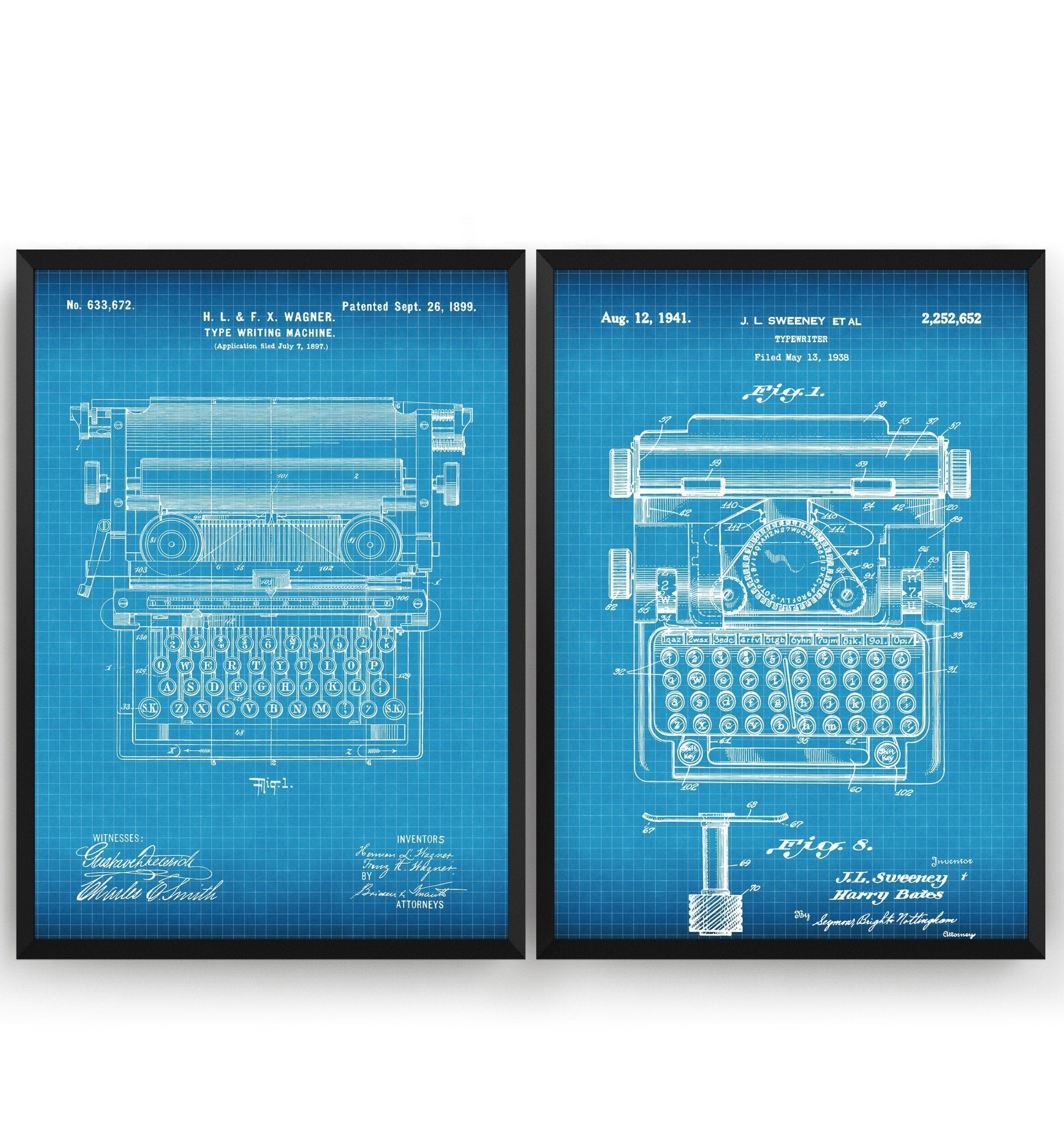 Typewriter Set Of 2 Patent Prints - Magic Posters