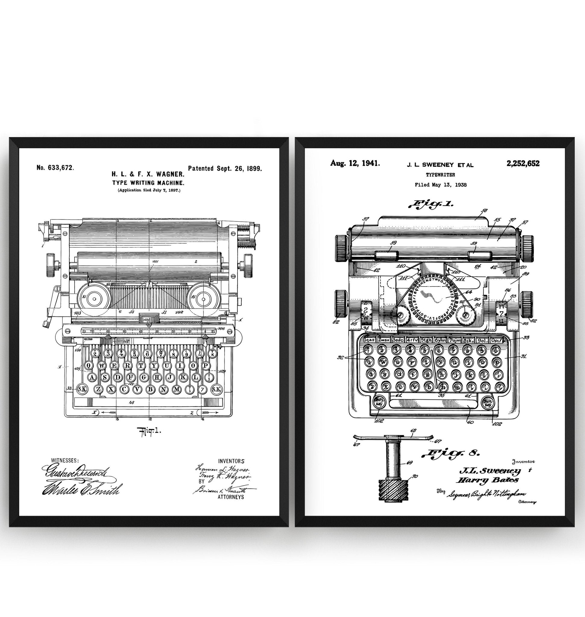 Typewriter Set Of 2 Patent Prints - Magic Posters