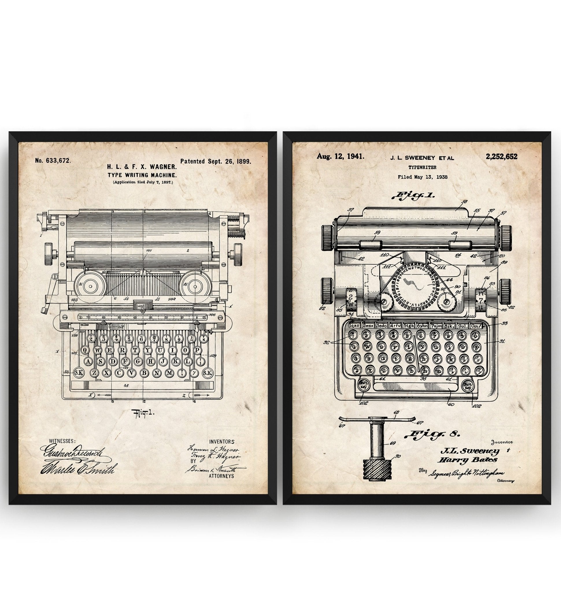 Typewriter Set Of 2 Patent Prints - Magic Posters