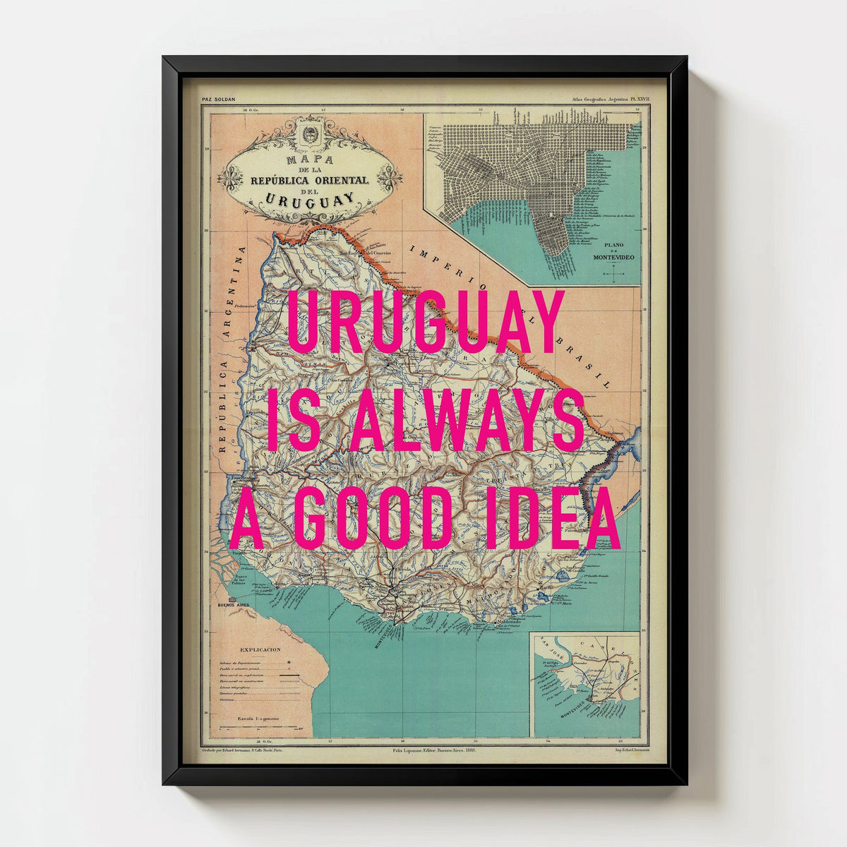 Uruguay Retro Pop Art Map Print (portrait) - Magic Posters