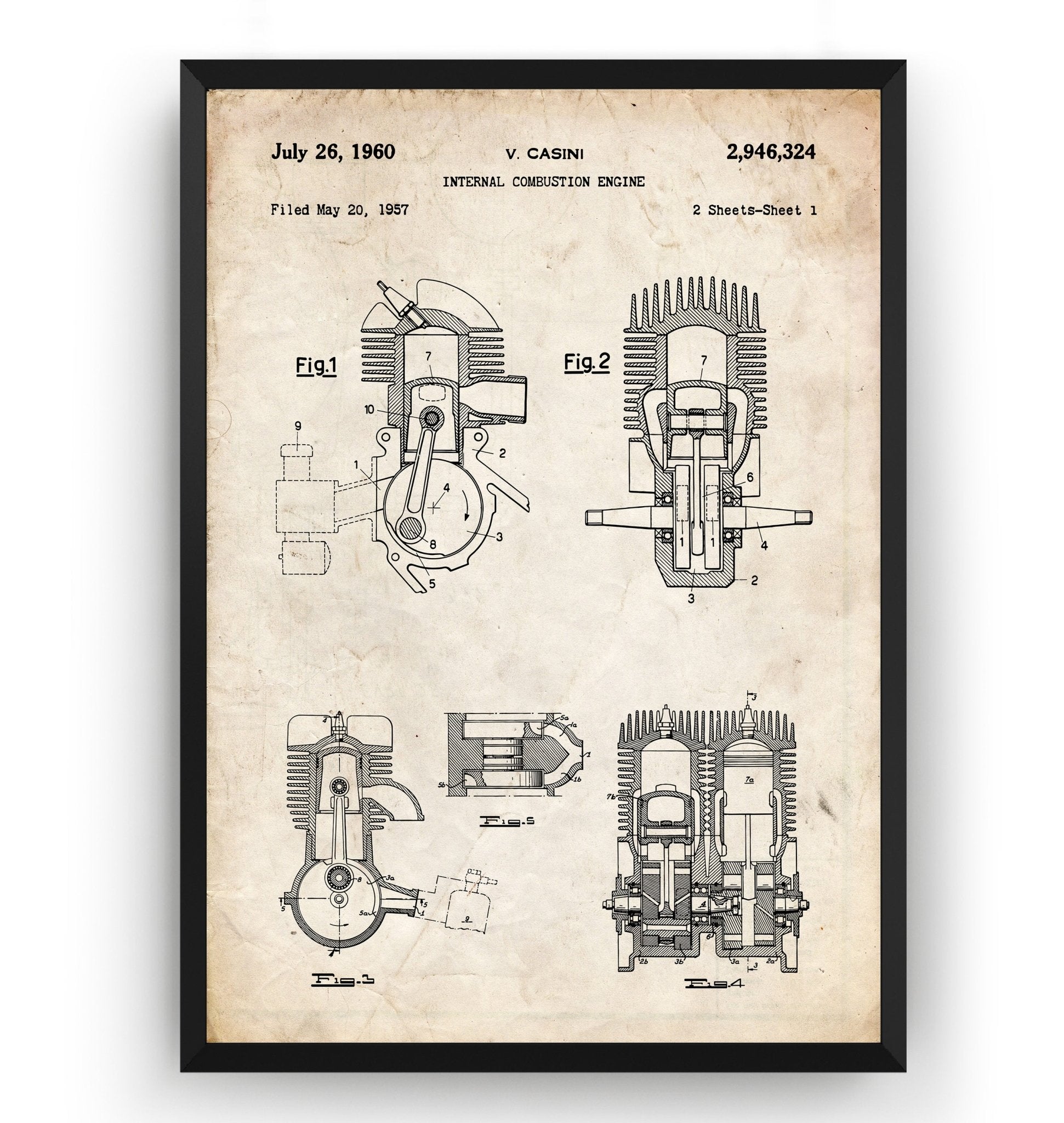 Vespa Engine 1960 Patent Print - Magic Posters