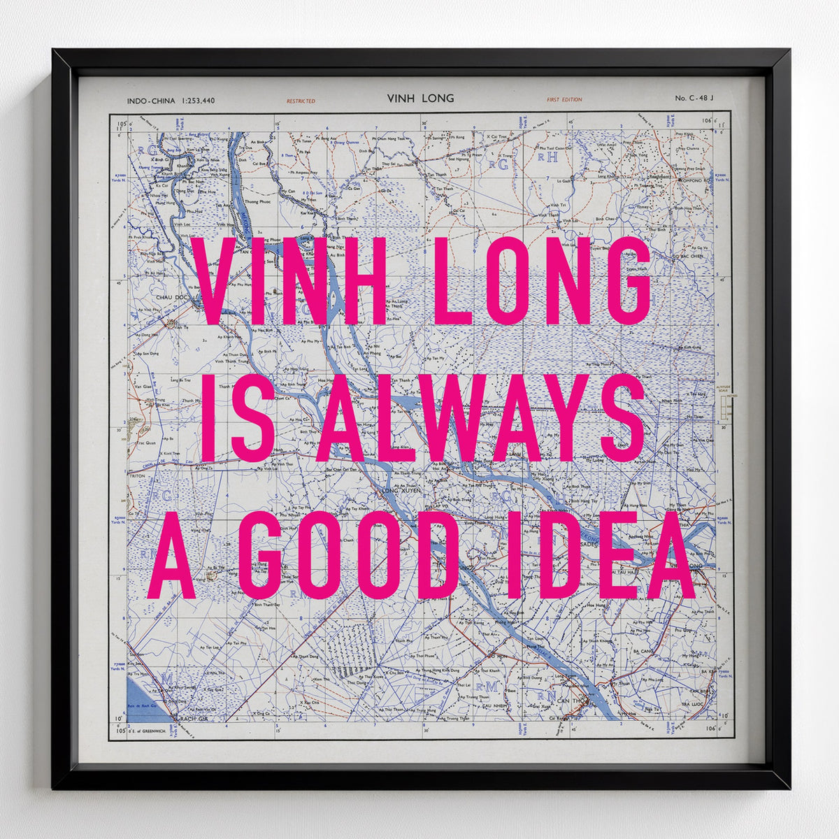 Vinh Long Retro Pop Art Map Print (square) - black frame mockup - Magic Posters