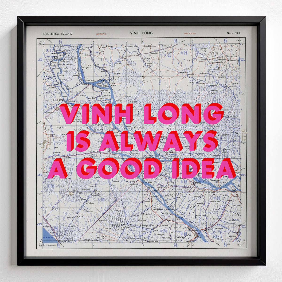 Vinh Long Retro Pop Art Map Print (square) - black frame mockup - Magic Posters
