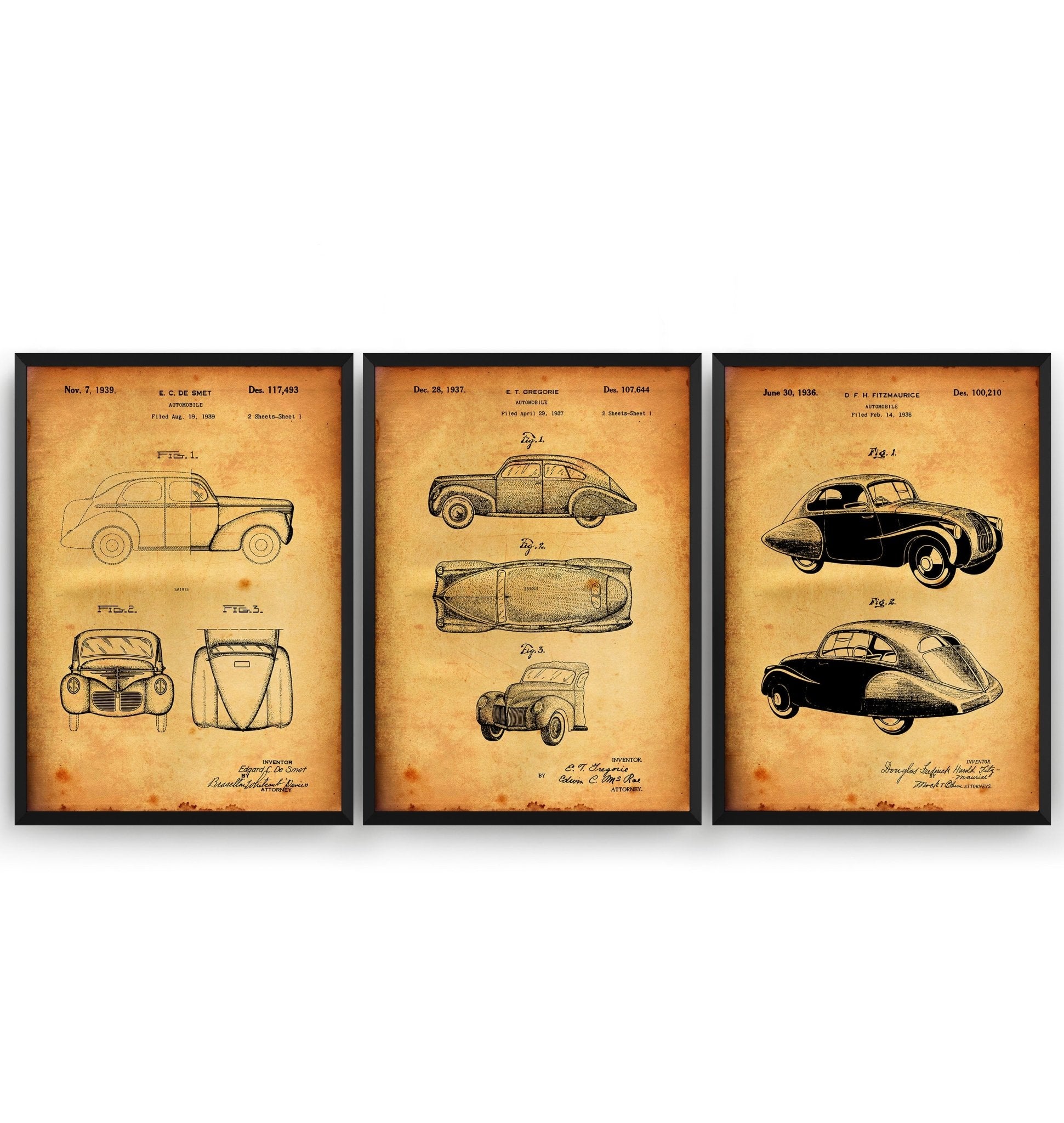 Vintage Automobile Set Of 3 Patent Prints - Magic Posters