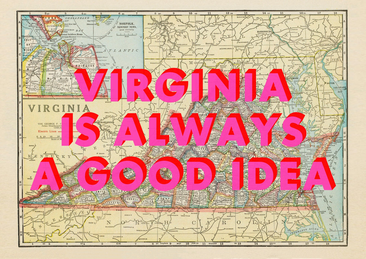 Virginia Retro Pop Art Map Print (landscape)