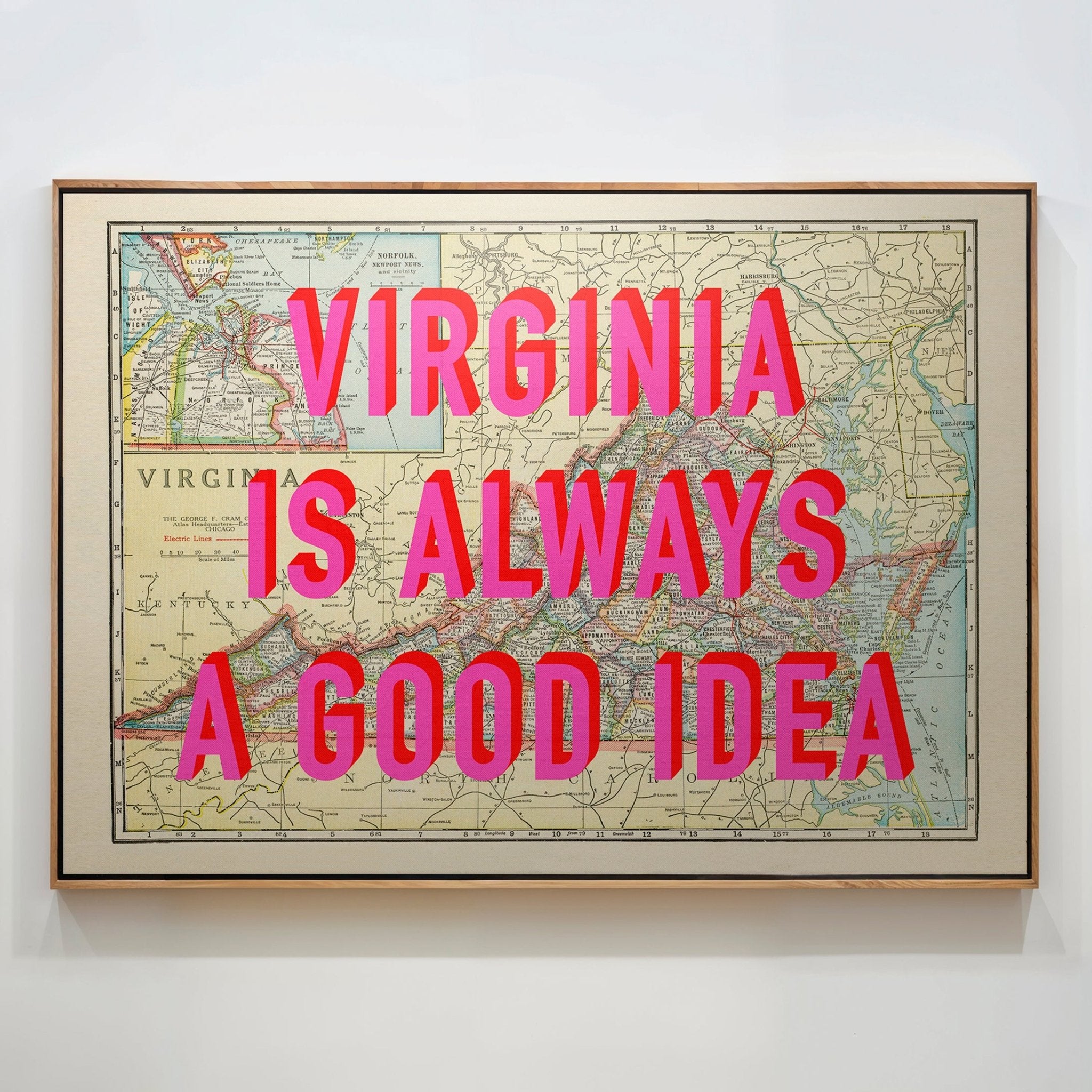 Virginia Retro Pop Art Map Print (landscape) - Magic Posters