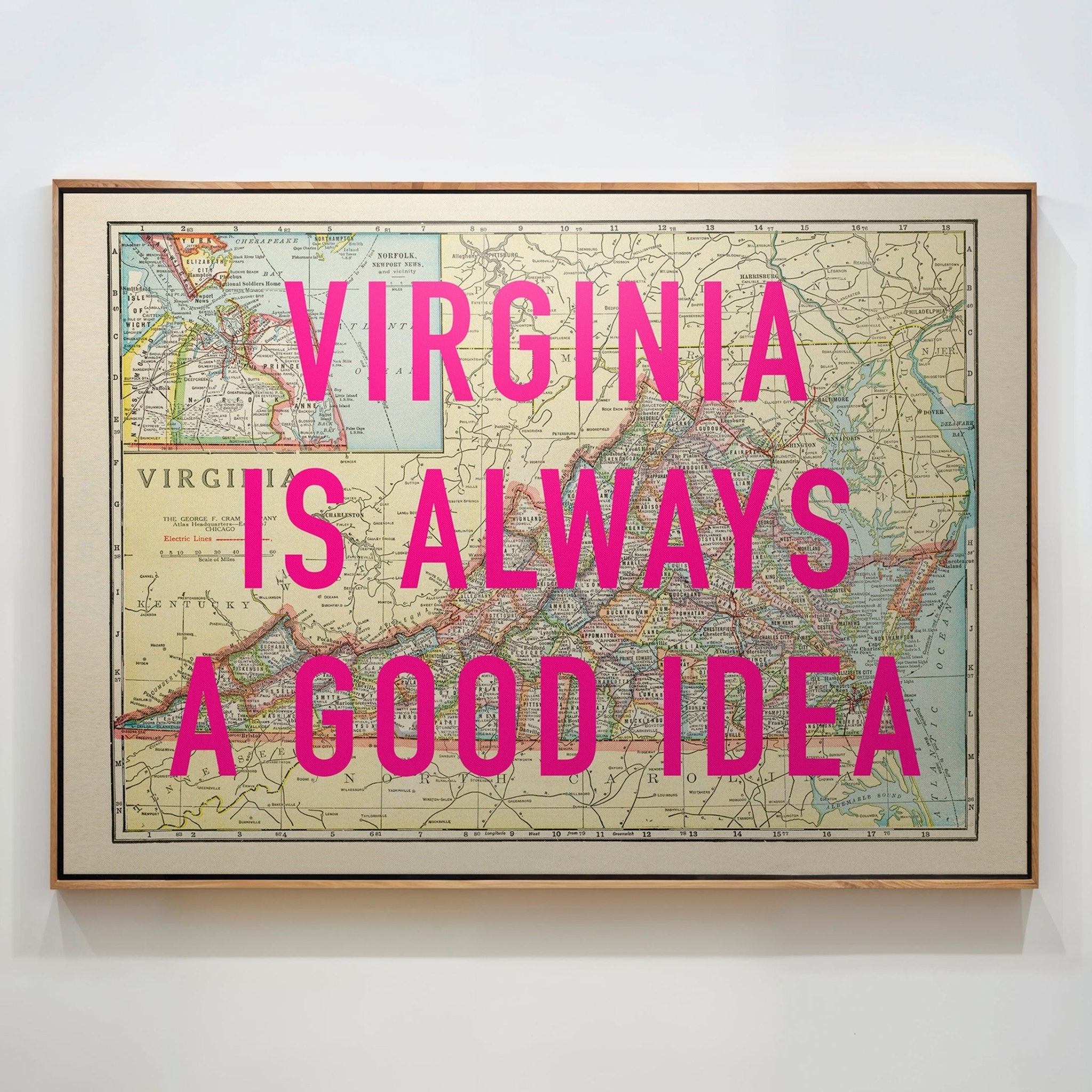 Virginia Retro Pop Art Map Print (landscape) - Magic Posters