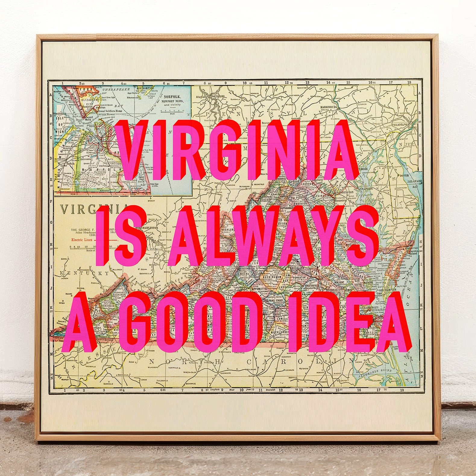 Virginia Retro Pop Art Map Print (Square) - Magic Posters