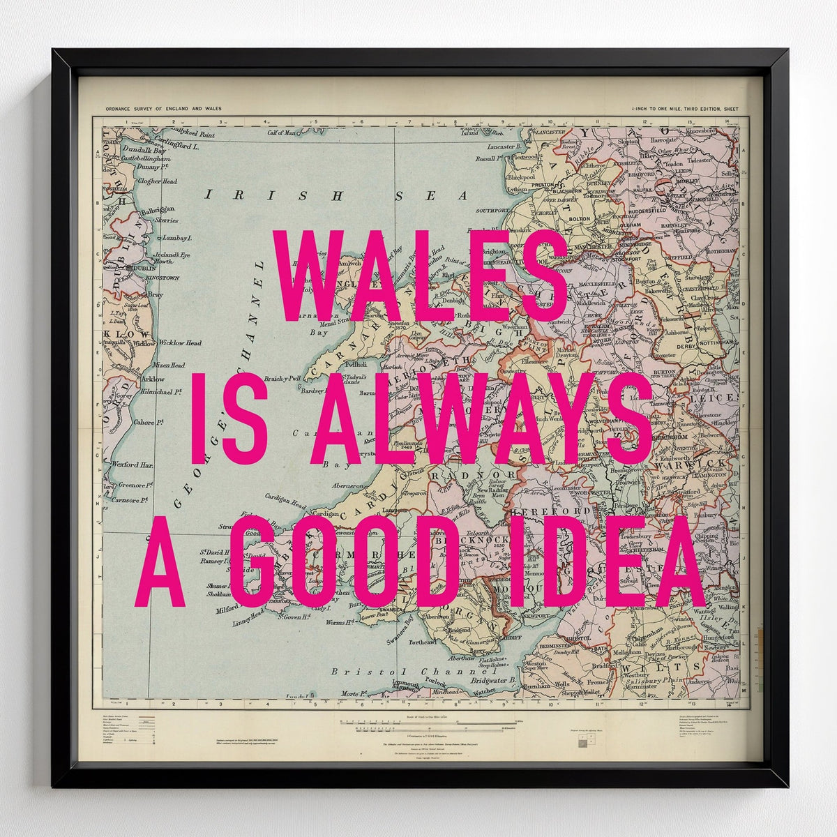 Wales Retro Pop Art Map Print - black frame mockup - Magic Posters