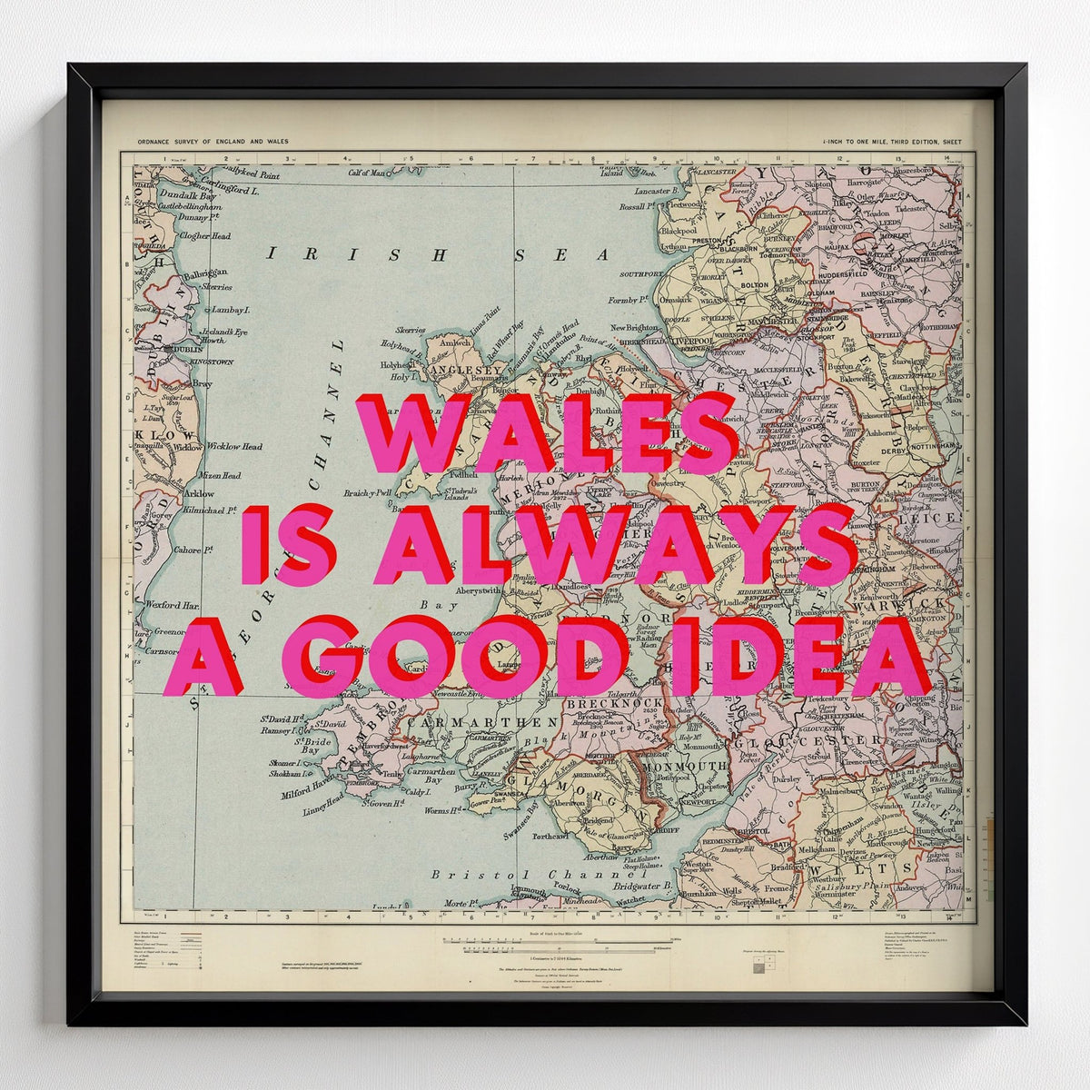Wales Retro Pop Art Map Print - black frame mockup - Magic Posters
