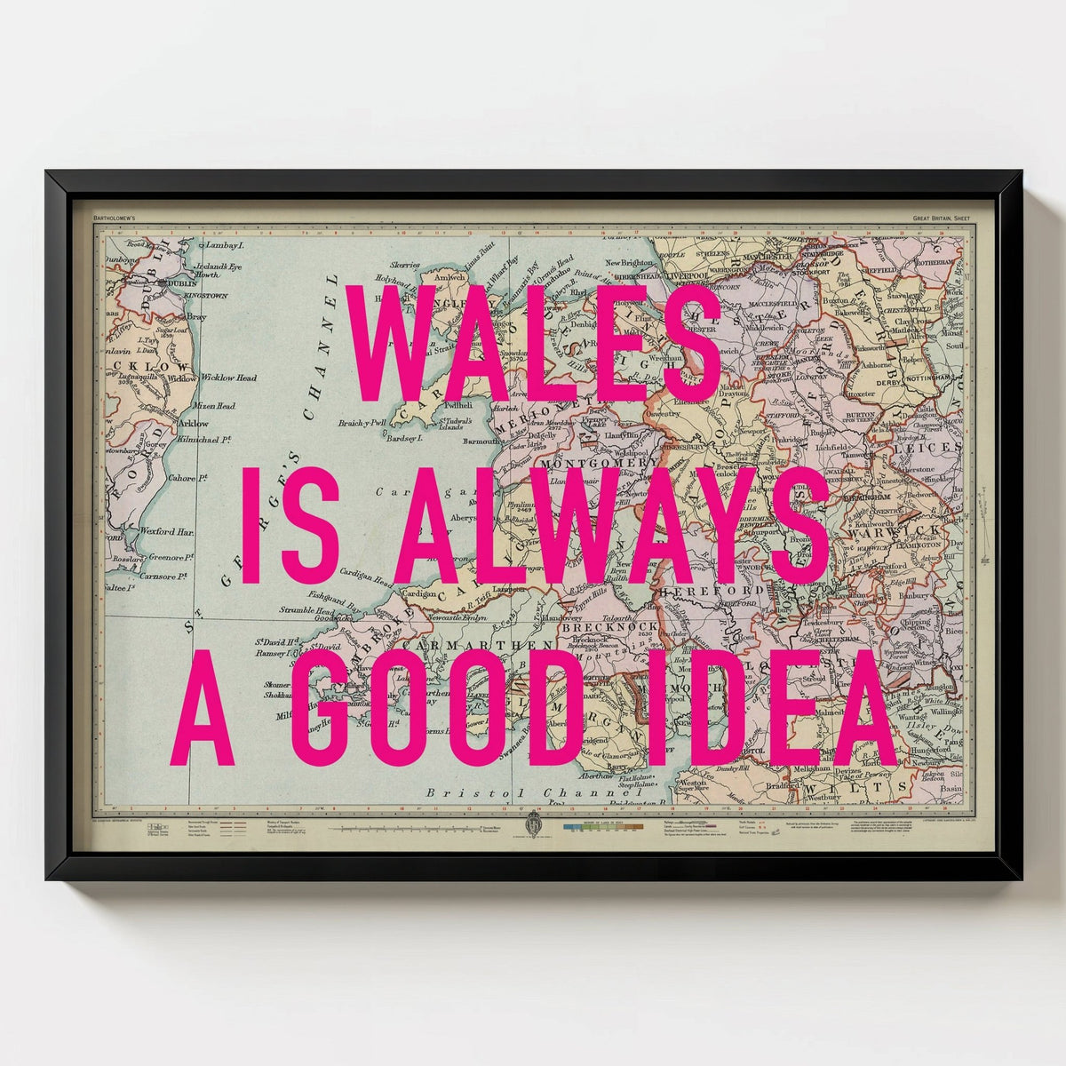 Wales Retro Pop Art Map Print - black frame mockup - Magic Posters