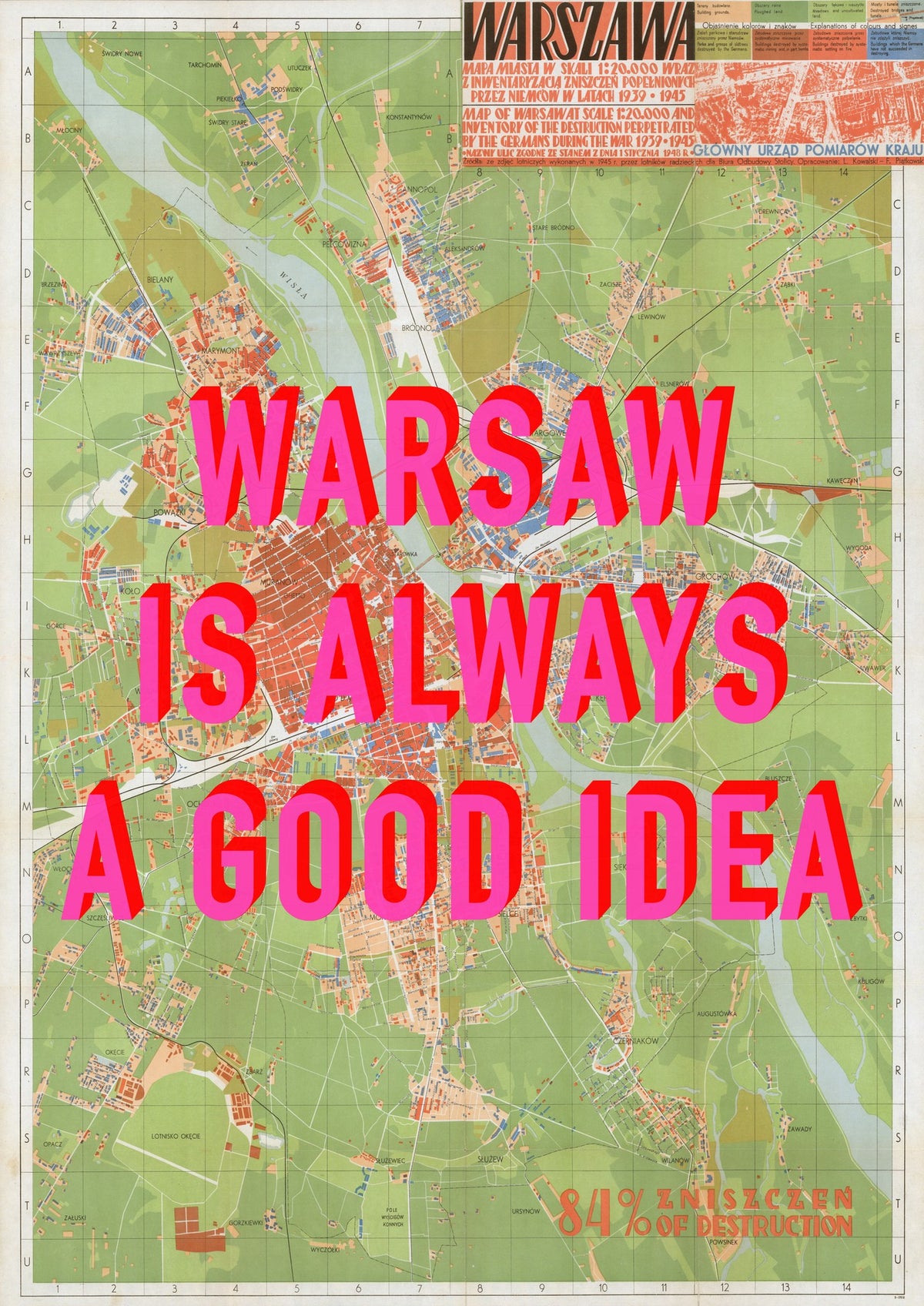 Warsaw Retro Pop Art Map Print (portrait) - Magic Posters