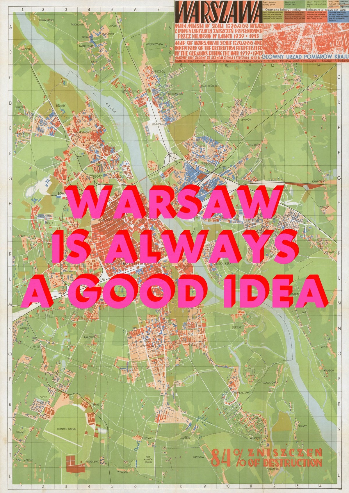 Warsaw Retro Pop Art Map Print (portrait) - Magic Posters