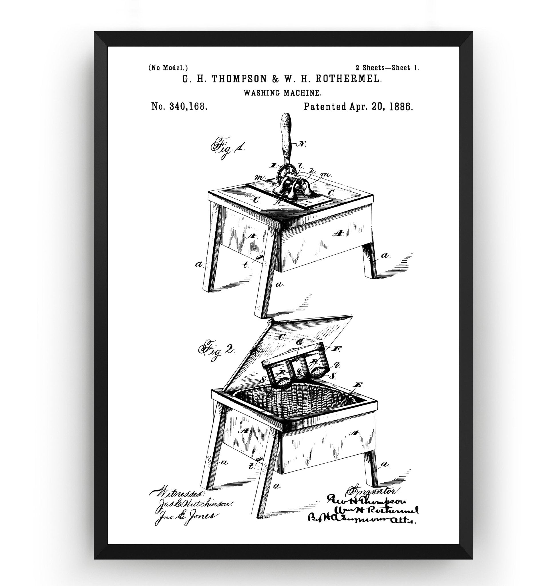 Washing Machine 1886 Patent Print - Magic Posters