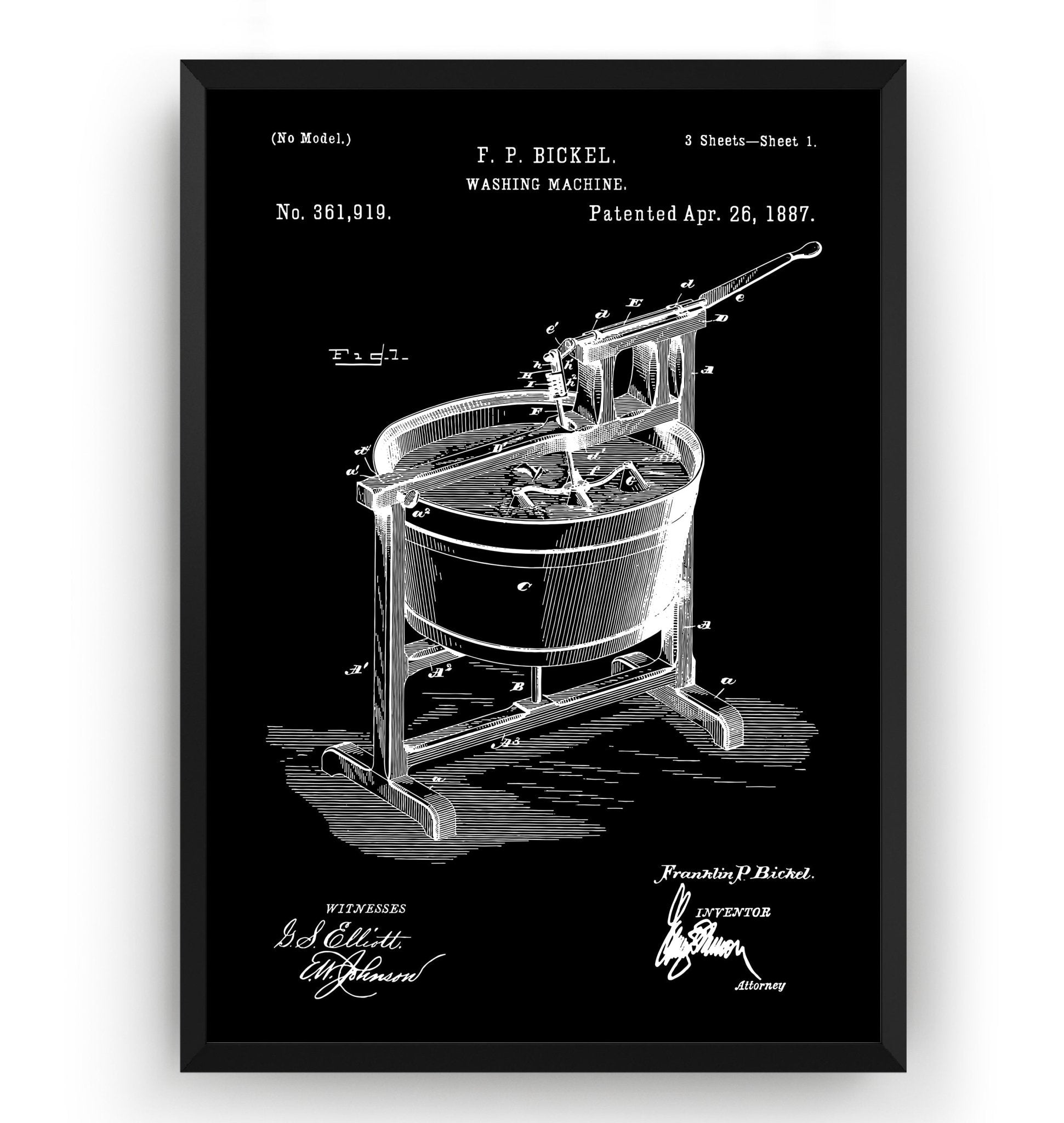 Washing Machine 1887 Patent Print - Magic Posters