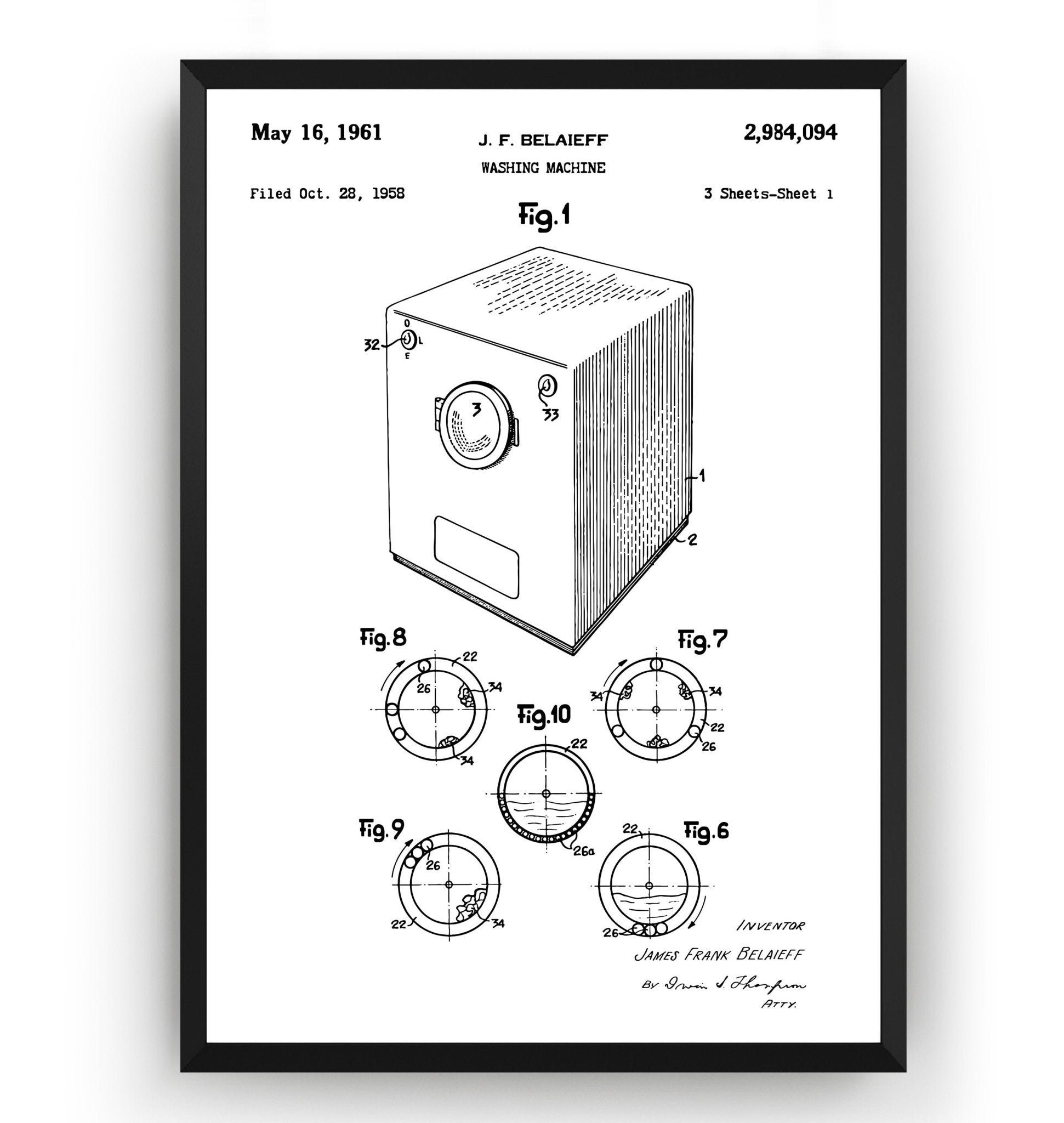 Washing Machine 1961 Patent Print - Magic Posters