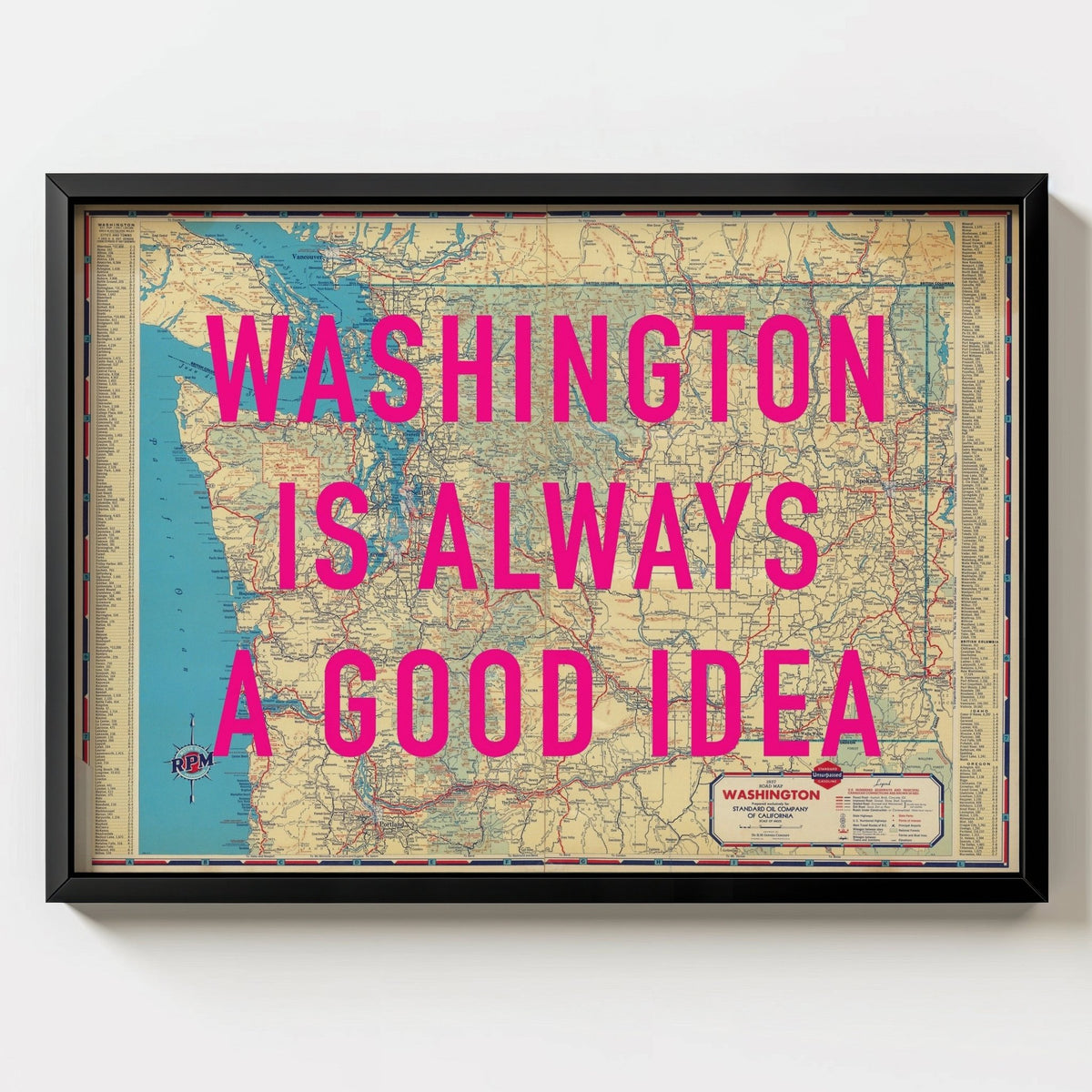 Washington Retro Pop Art Map Print - black frame mockup - Magic Posters