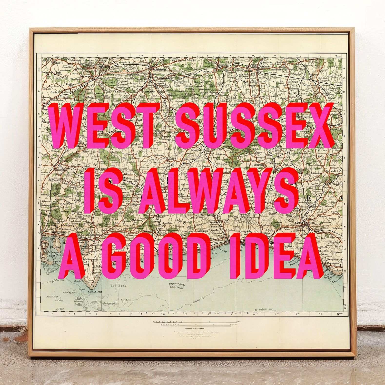 West Sussex Retro Pop Art Map Print (Square) - Magic Posters