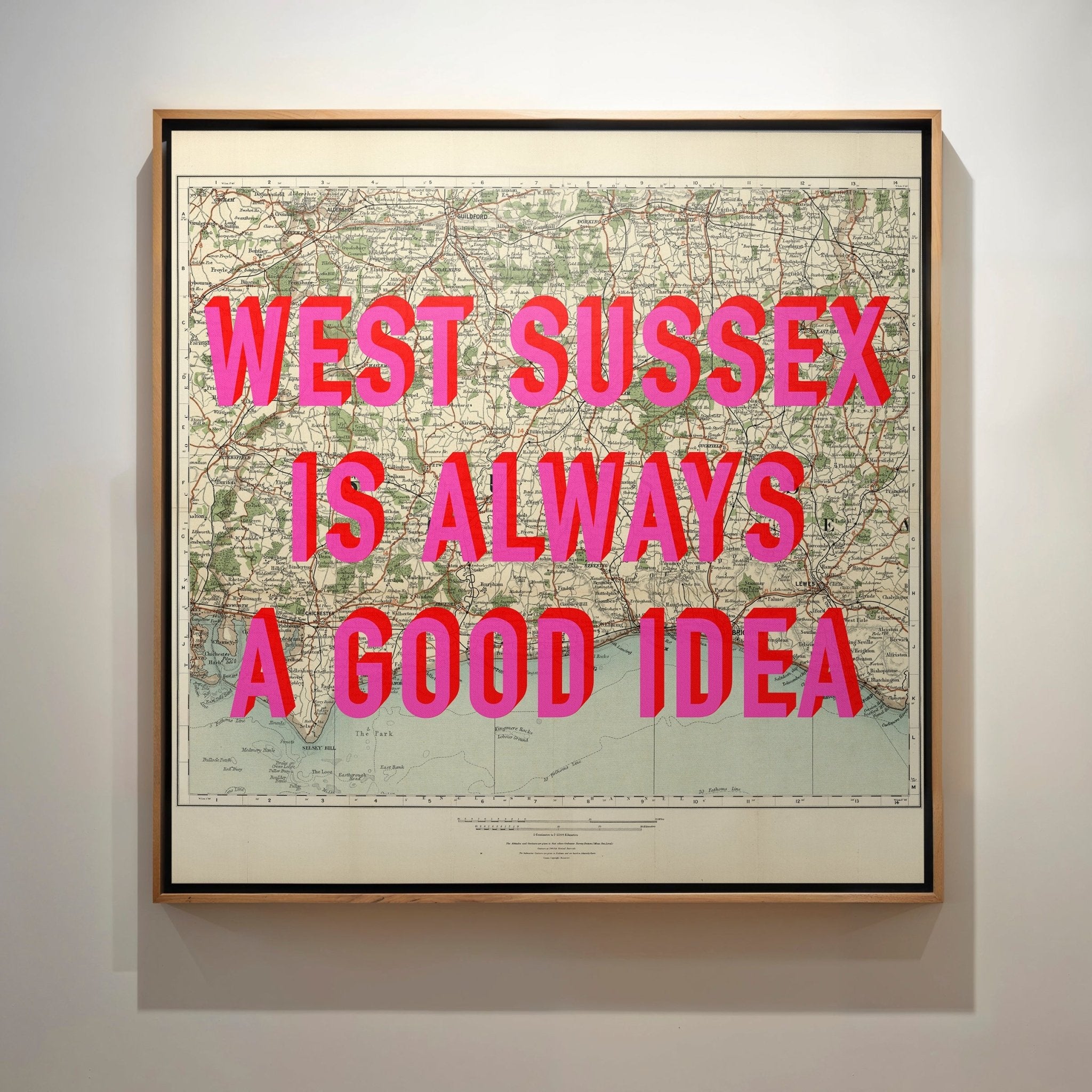 West Sussex Retro Pop Art Map Print (Square) - Magic Posters