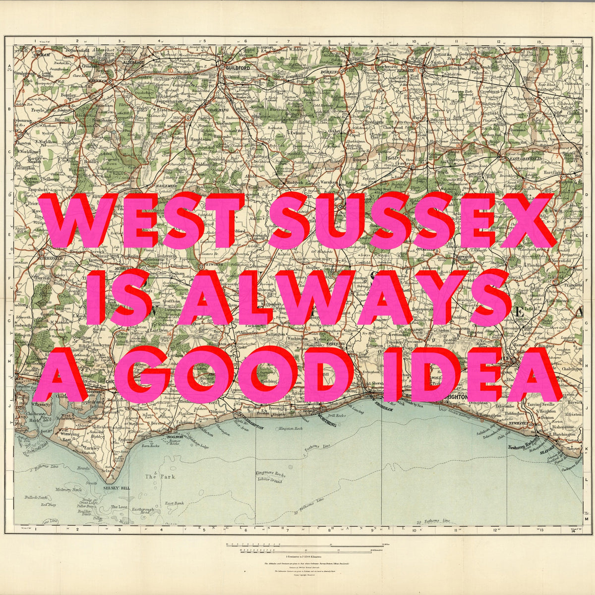West Sussex Retro Pop Art Map Print (Square)