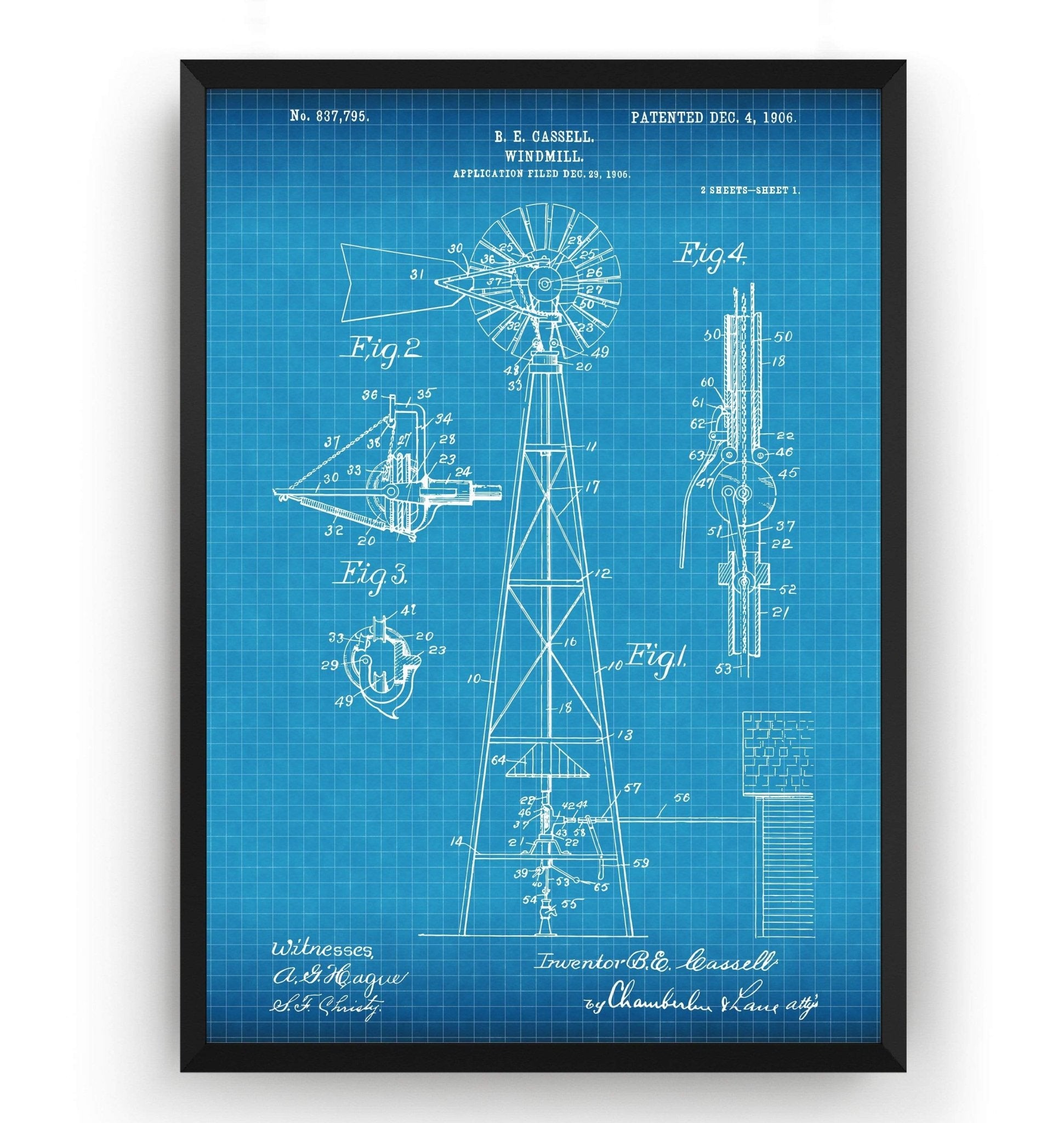 Windmill 1906 Patent Print - Magic Posters