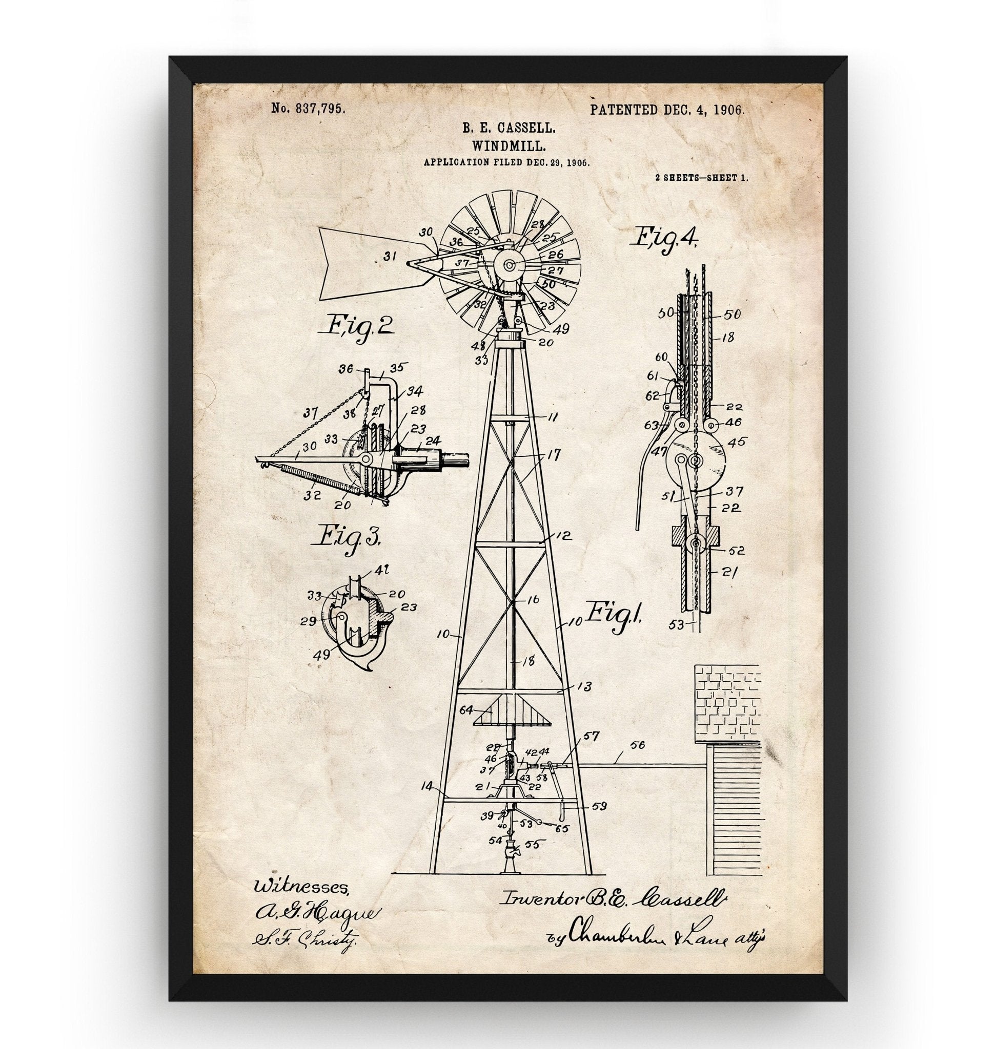 Windmill 1906 Patent Print - Magic Posters