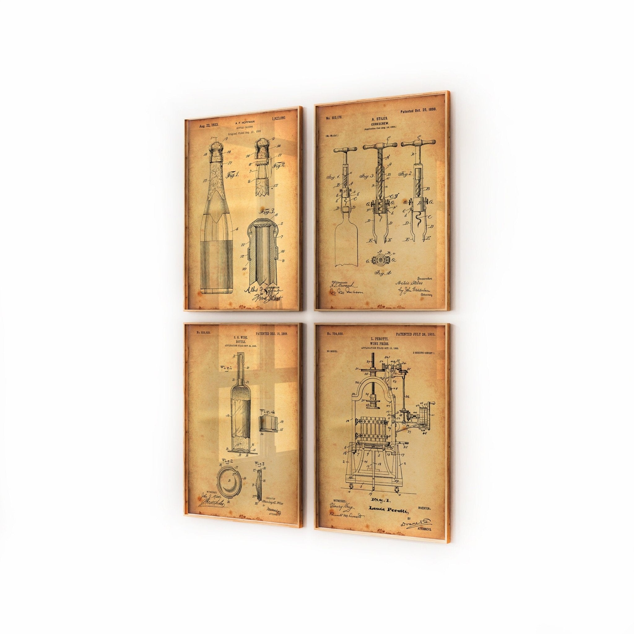 Wine And Champagne Set Of 4 Patent Prints - Magic Posters