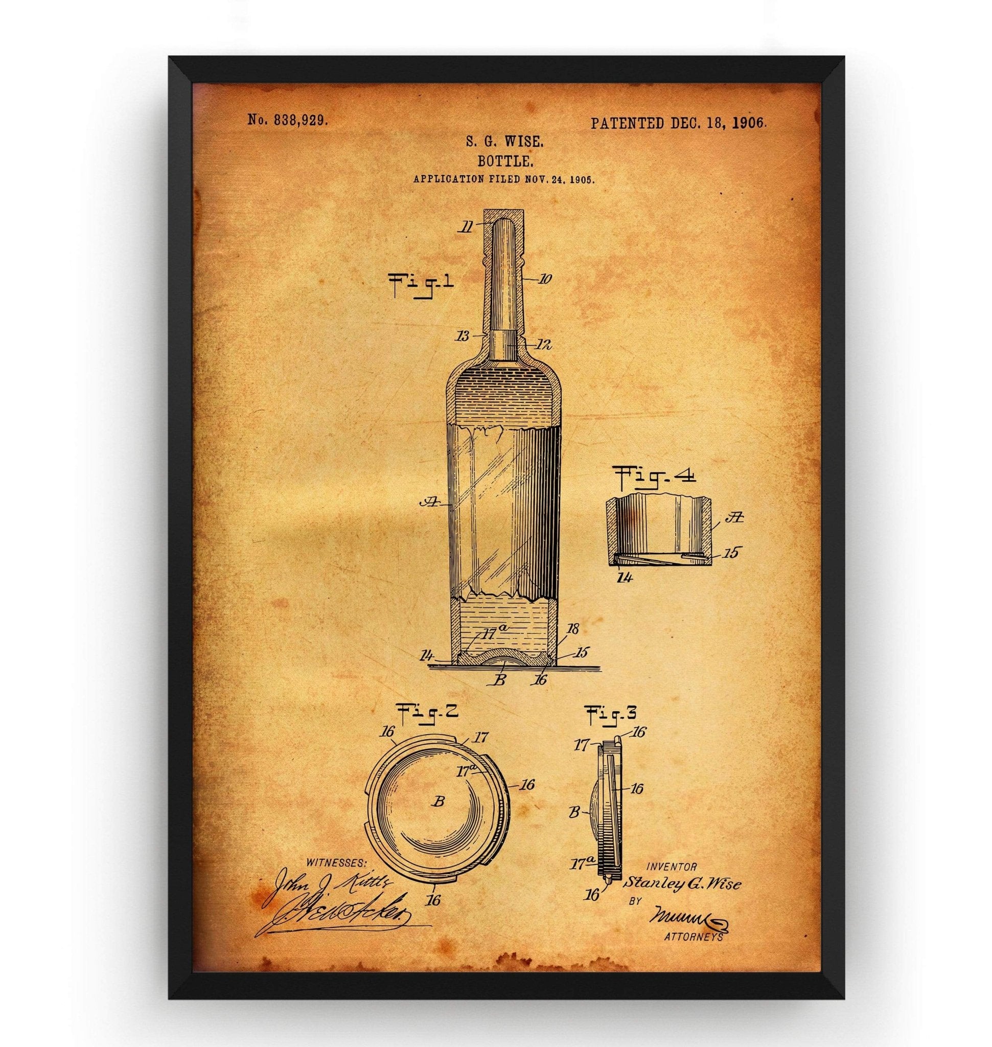 Wine Bottle 1906 Patent Print - Magic Posters