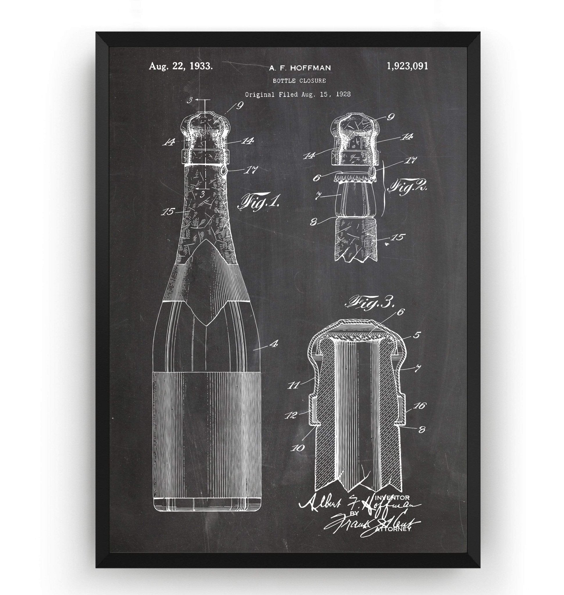 Wine or Champagne Bottle 1933 Patent Print - Magic Posters